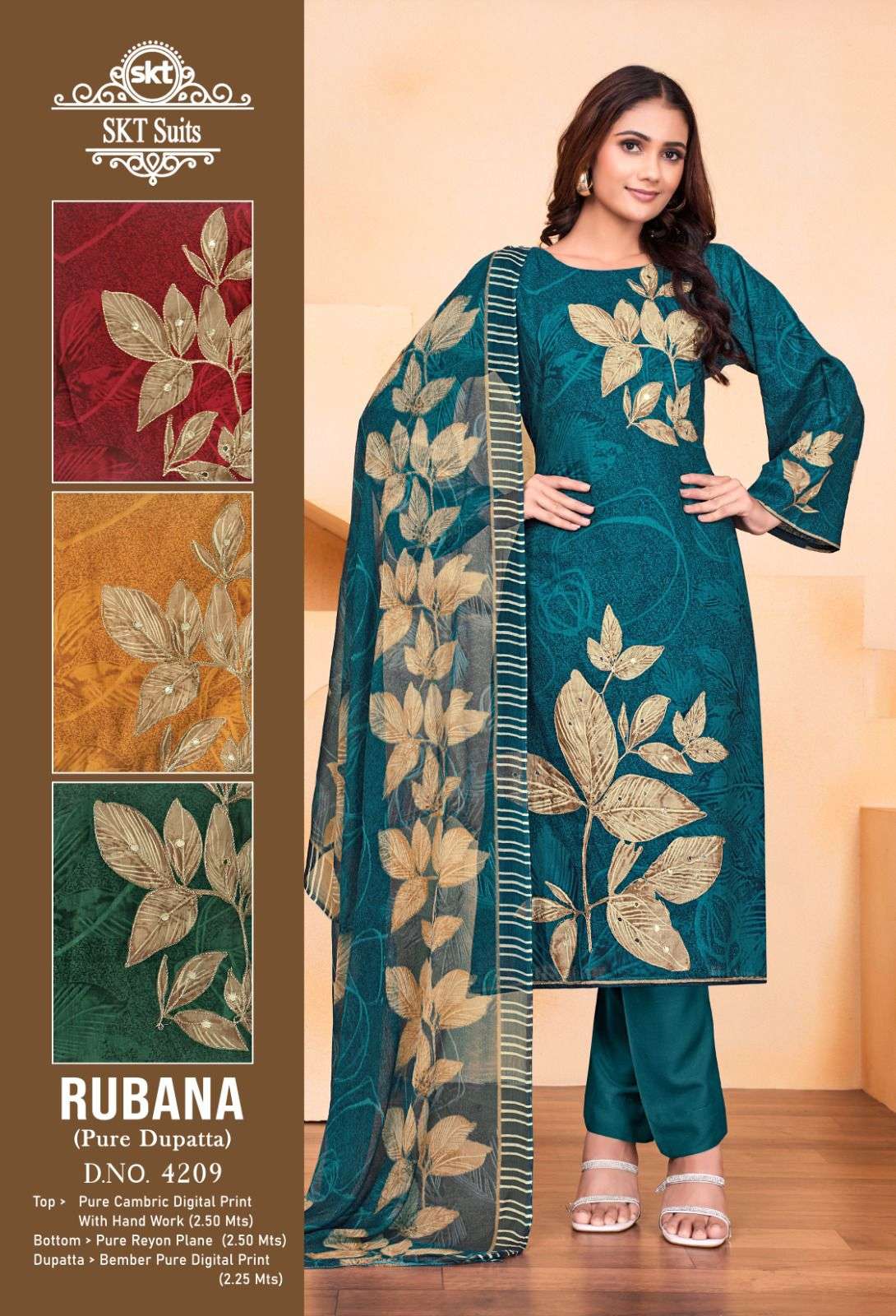 SKT SUITS RUBANA COTTON DESIGNER PRINT WITH HAND WORK DESIGNER SUIT