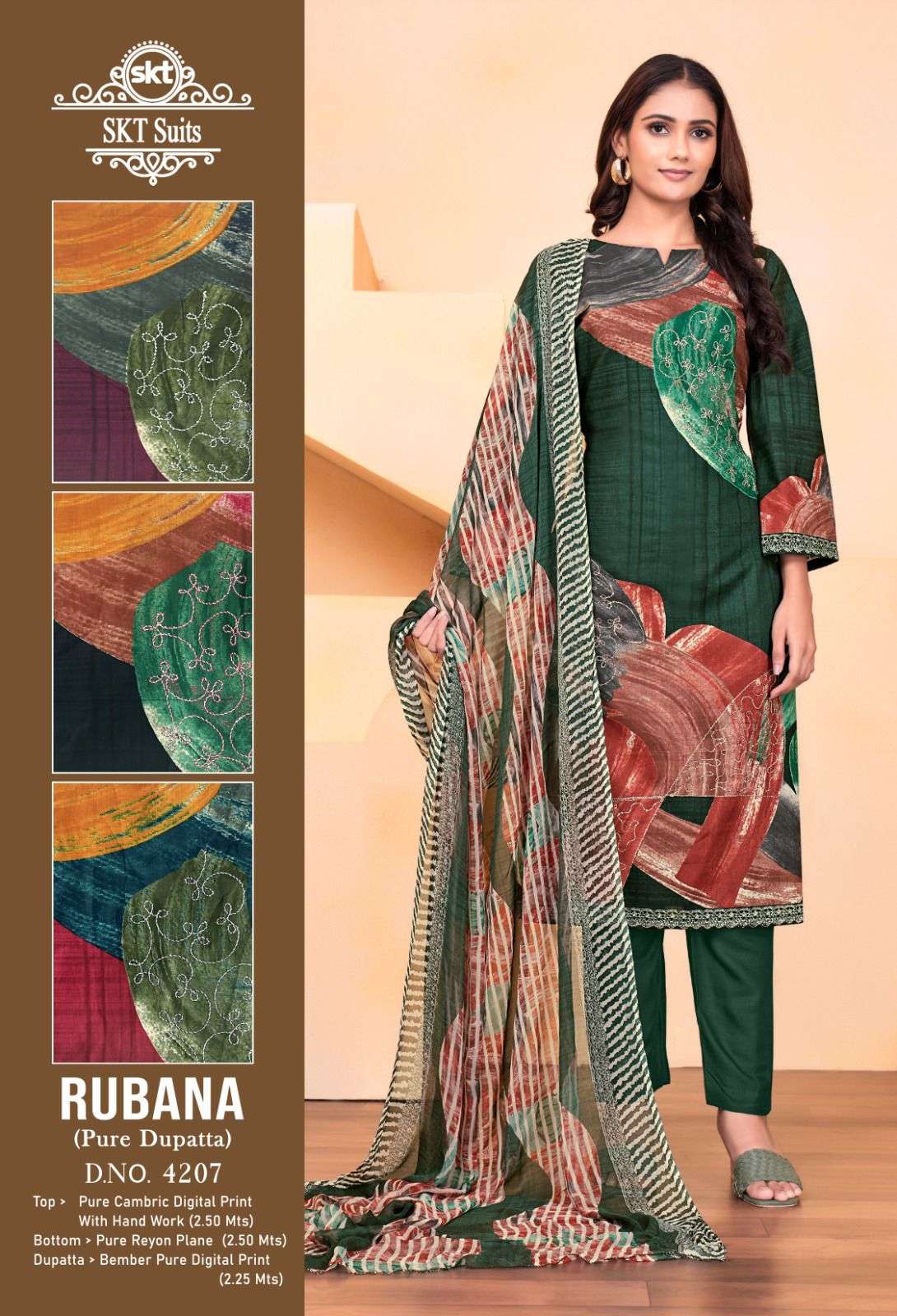 SKT SUITS RUBANA COTTON DESIGNER PRINT WITH HAND WORK DESIGNER SUIT