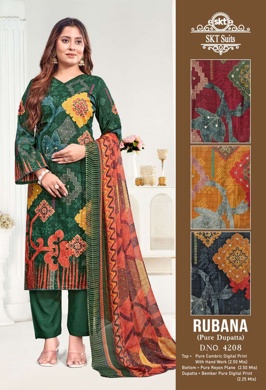 SKT SUITS RUBANA COTTON DESIGNER PRINT WITH HAND WORK DESIGNER SUIT