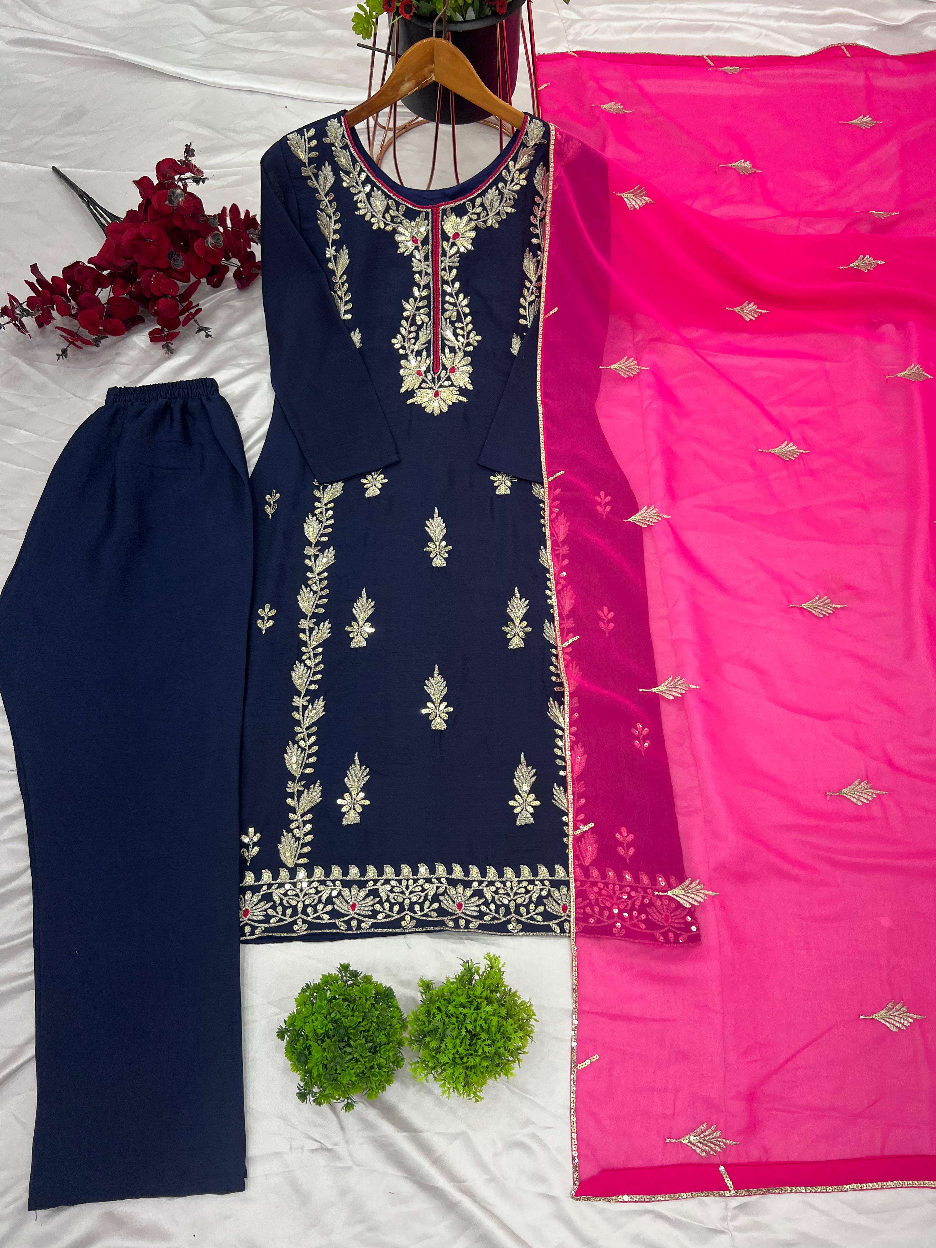 SR 1662 PARTY WEAR LOOK LADIES TOP BOTTOM AND DUPATTA SET 