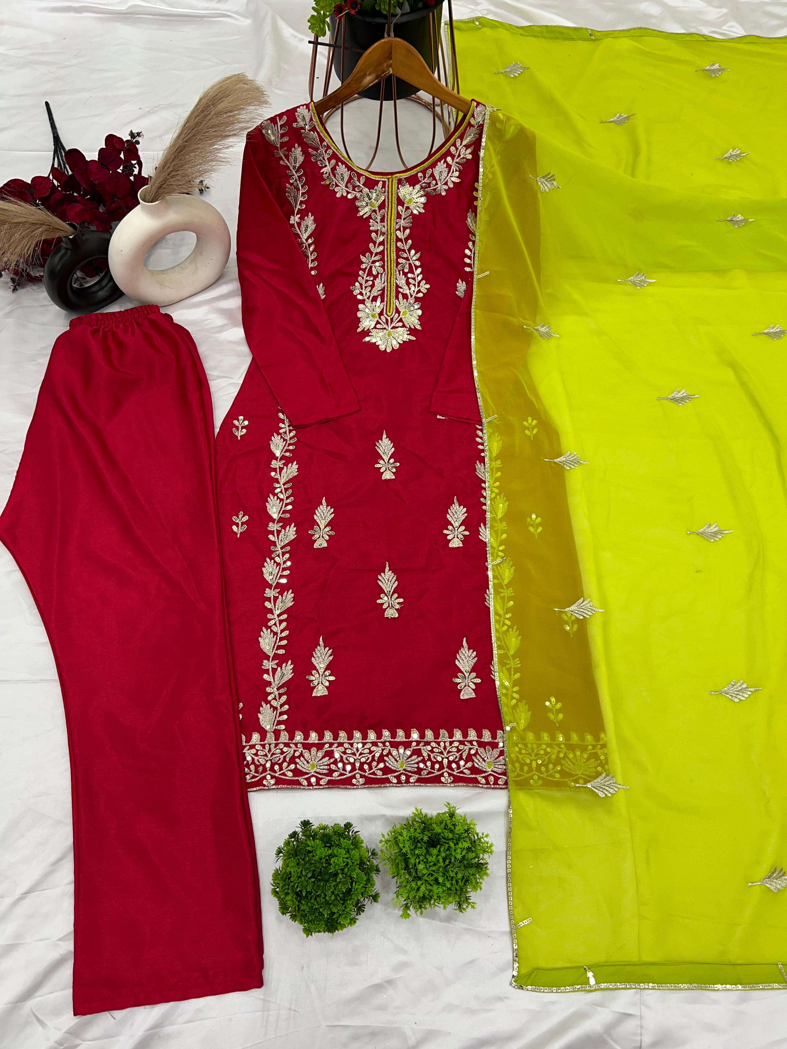 SR 1662 PARTY WEAR LOOK LADIES TOP BOTTOM AND DUPATTA SET 