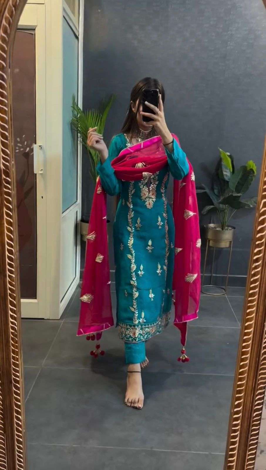 SR 1662 PARTY WEAR LOOK LADIES TOP BOTTOM AND DUPATTA SET 