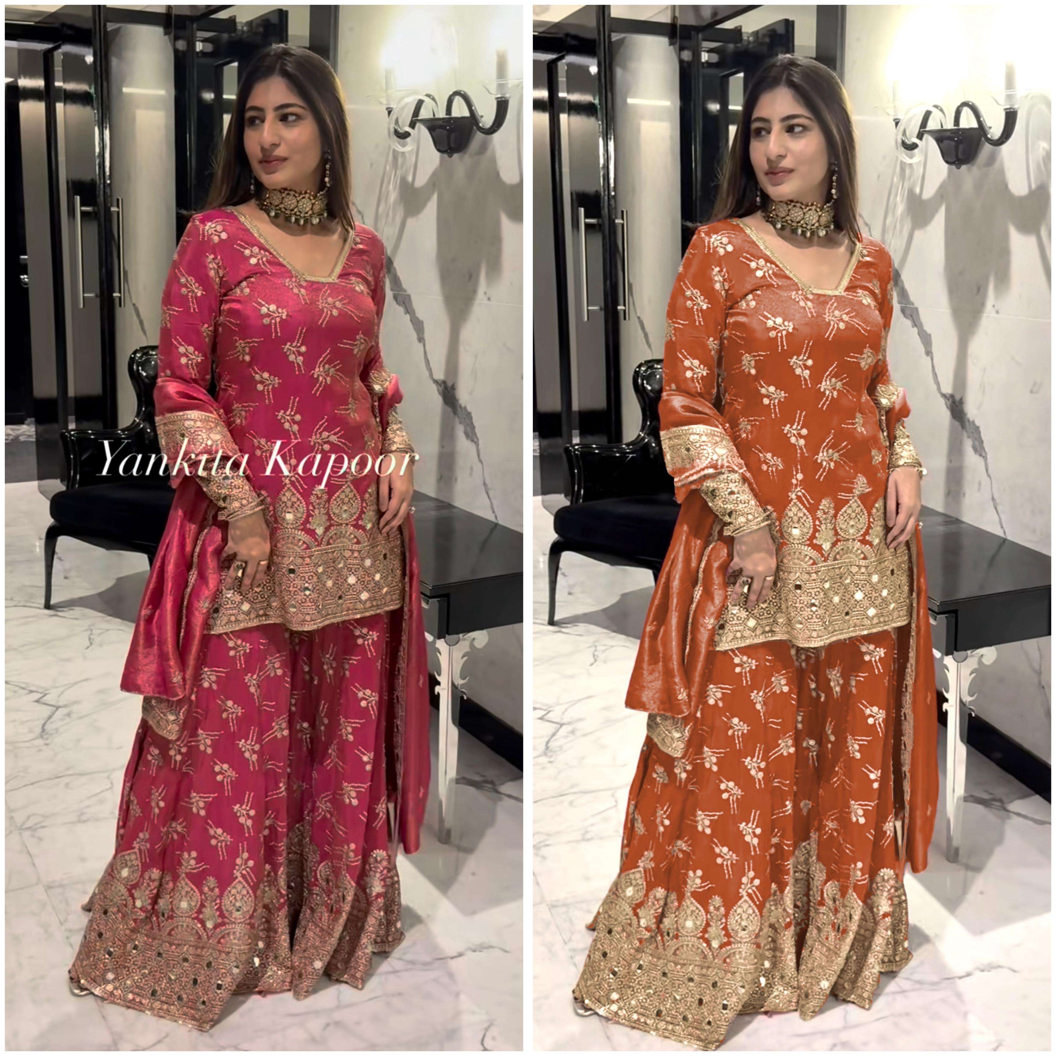 SR 1664 SILK HEAVY EMBROIDERD DESIGNER PARTY WEAR LADIES SHARARA SUIT