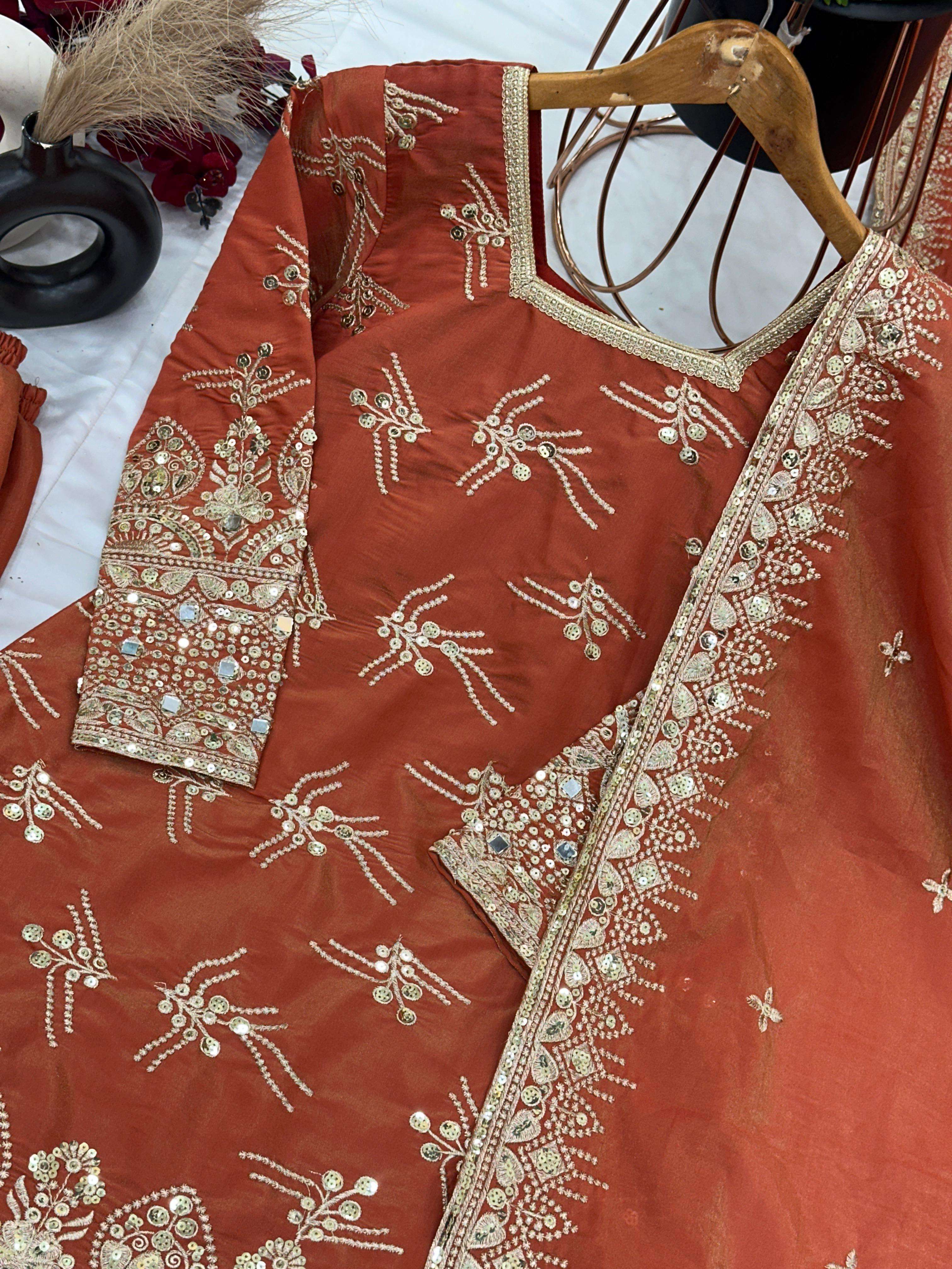 SR 1664 SILK HEAVY EMBROIDERD DESIGNER PARTY WEAR LADIES SHARARA SUIT