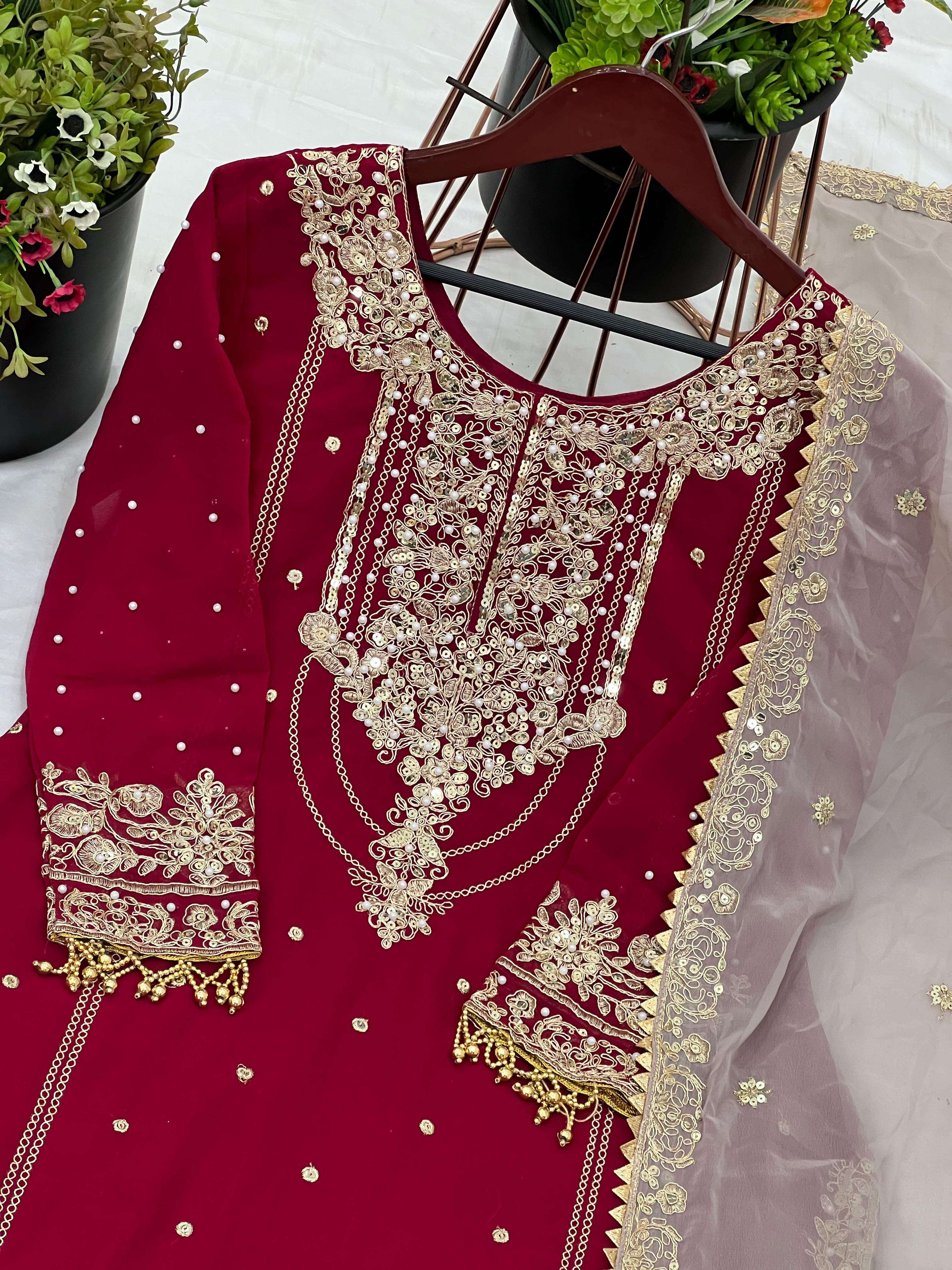 SR 1706 GEORGETTE EMBROIDERY DESIGNER WORK FESTIVE WEAR LADIES SUIT