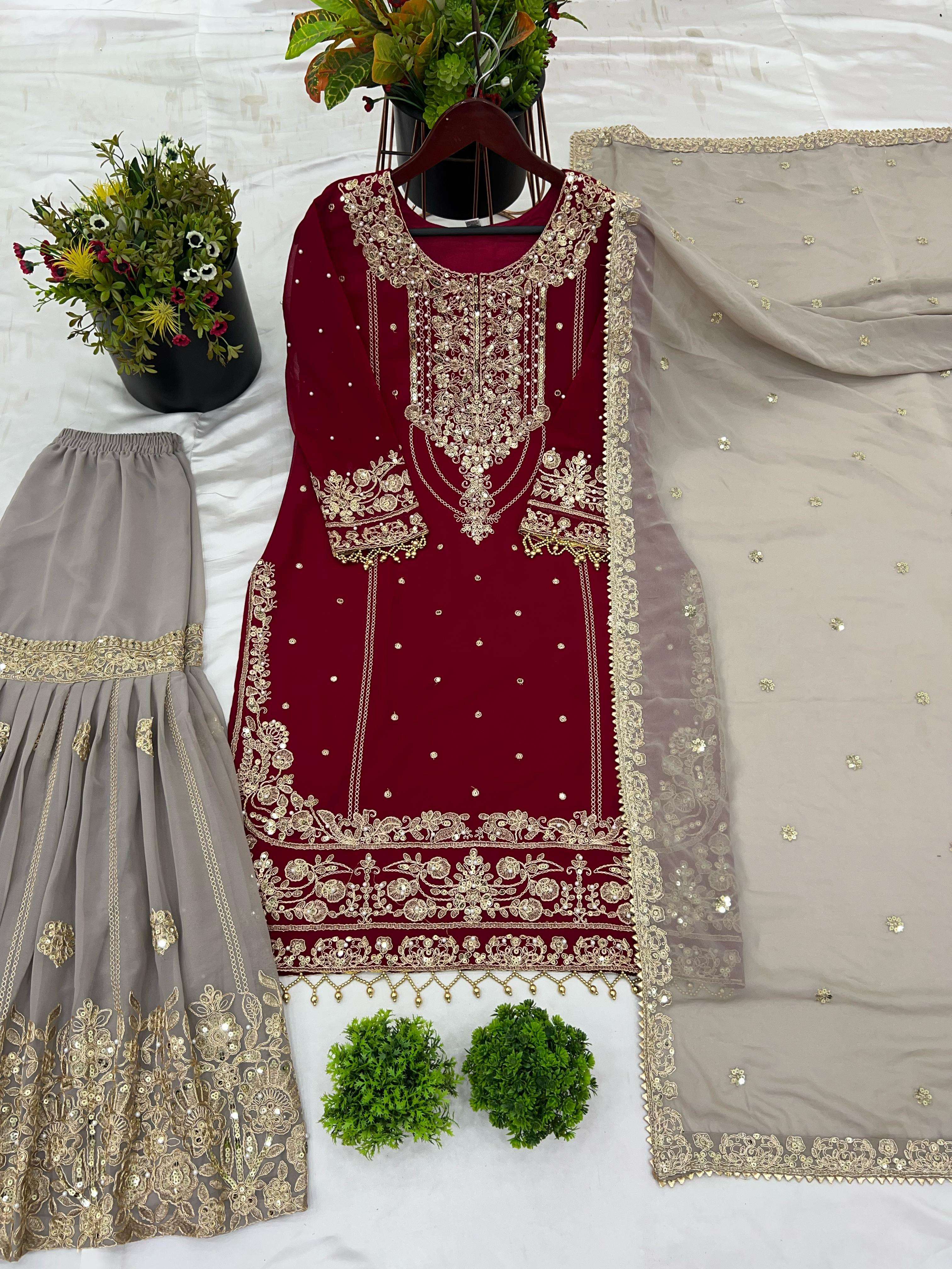 SR 1706 GEORGETTE EMBROIDERY DESIGNER WORK FESTIVE WEAR LADIES SUIT