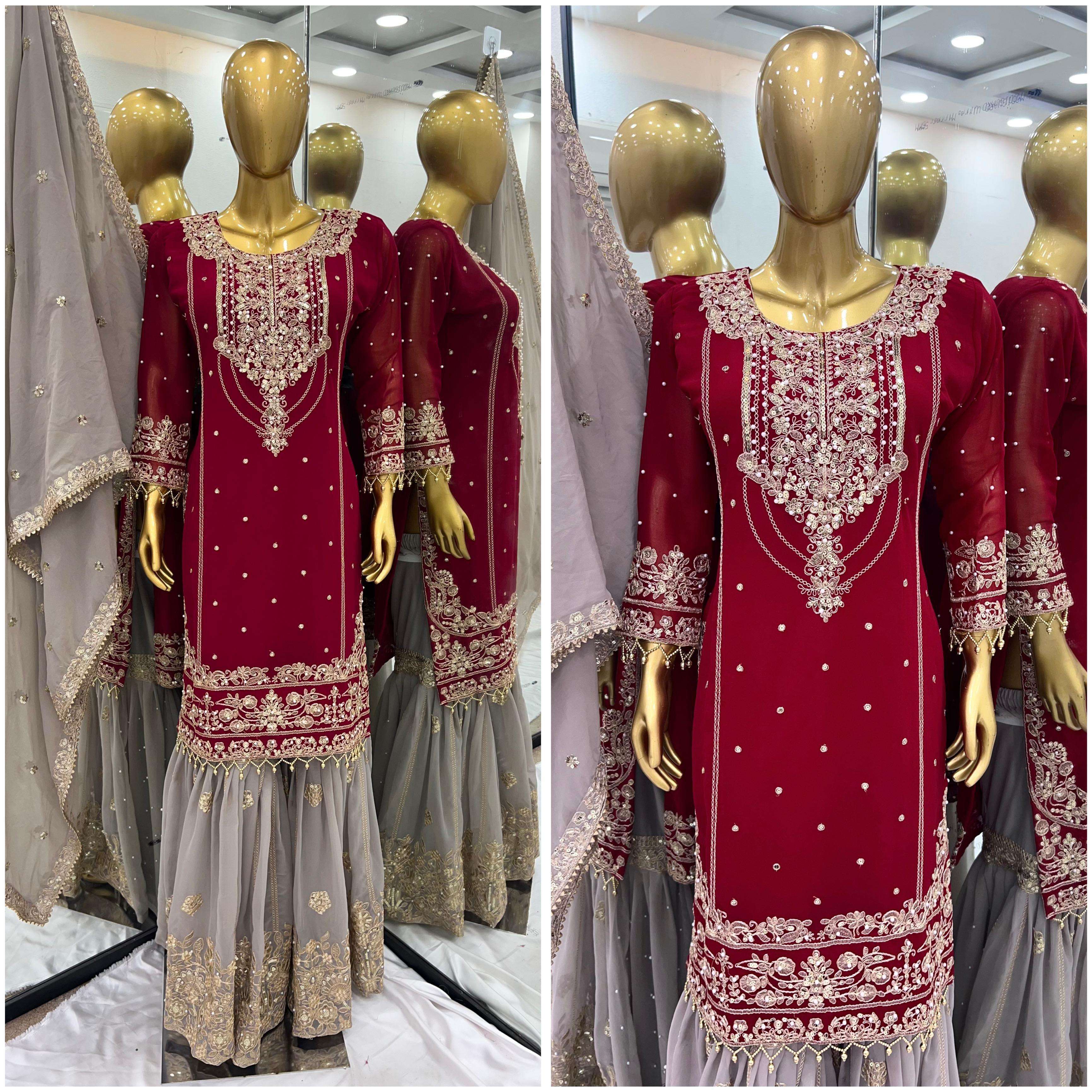 SR 1706 GEORGETTE EMBROIDERY DESIGNER WORK FESTIVE WEAR LADIES SUIT