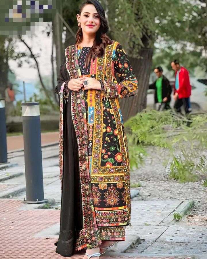 ST 113 GEORGETTE DIGITAL PRINT WITH DESIGNER WORK READY MADE LADIES SUIT