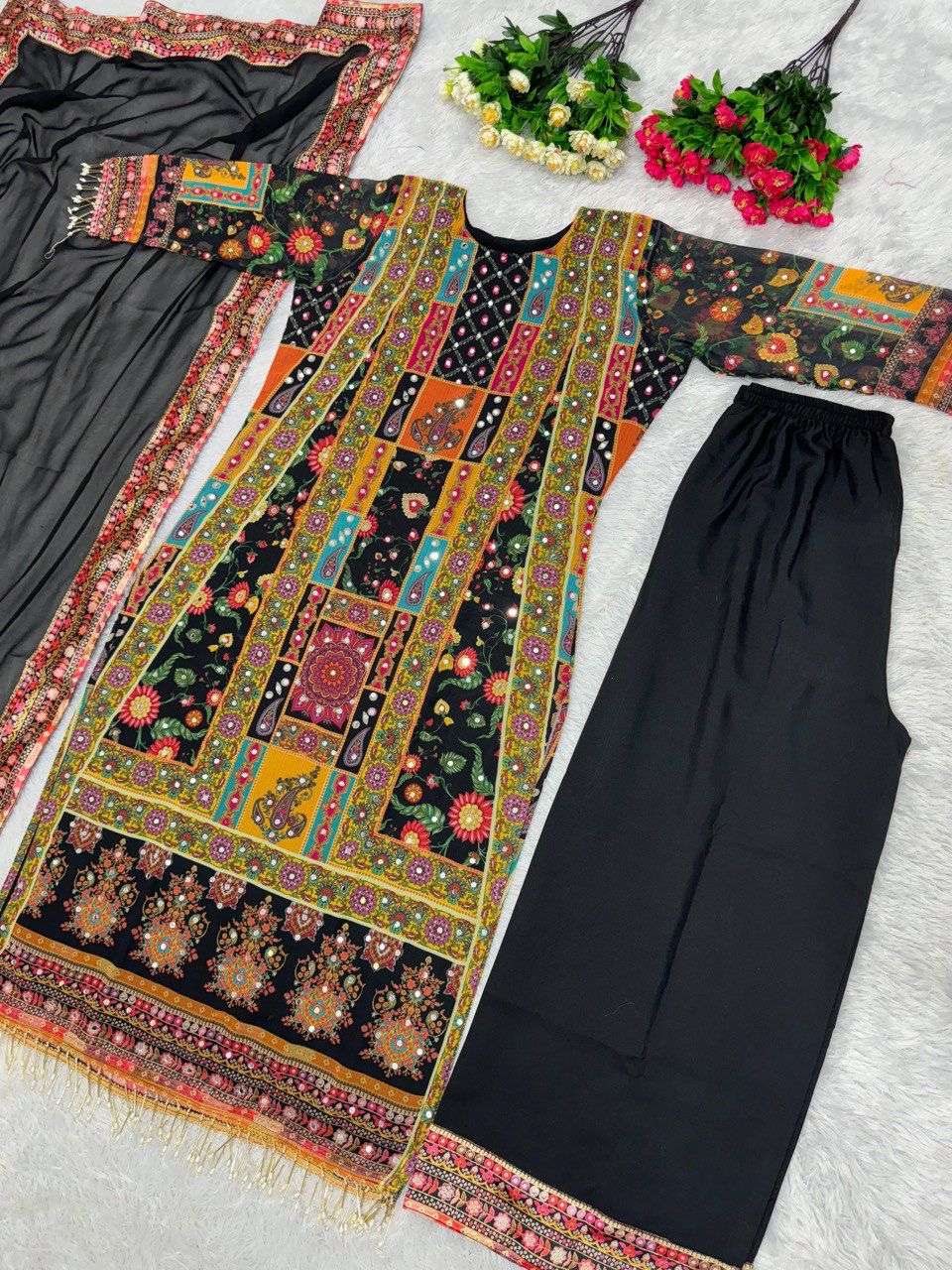 ST 113 GEORGETTE DIGITAL PRINT WITH DESIGNER WORK READY MADE LADIES SUIT