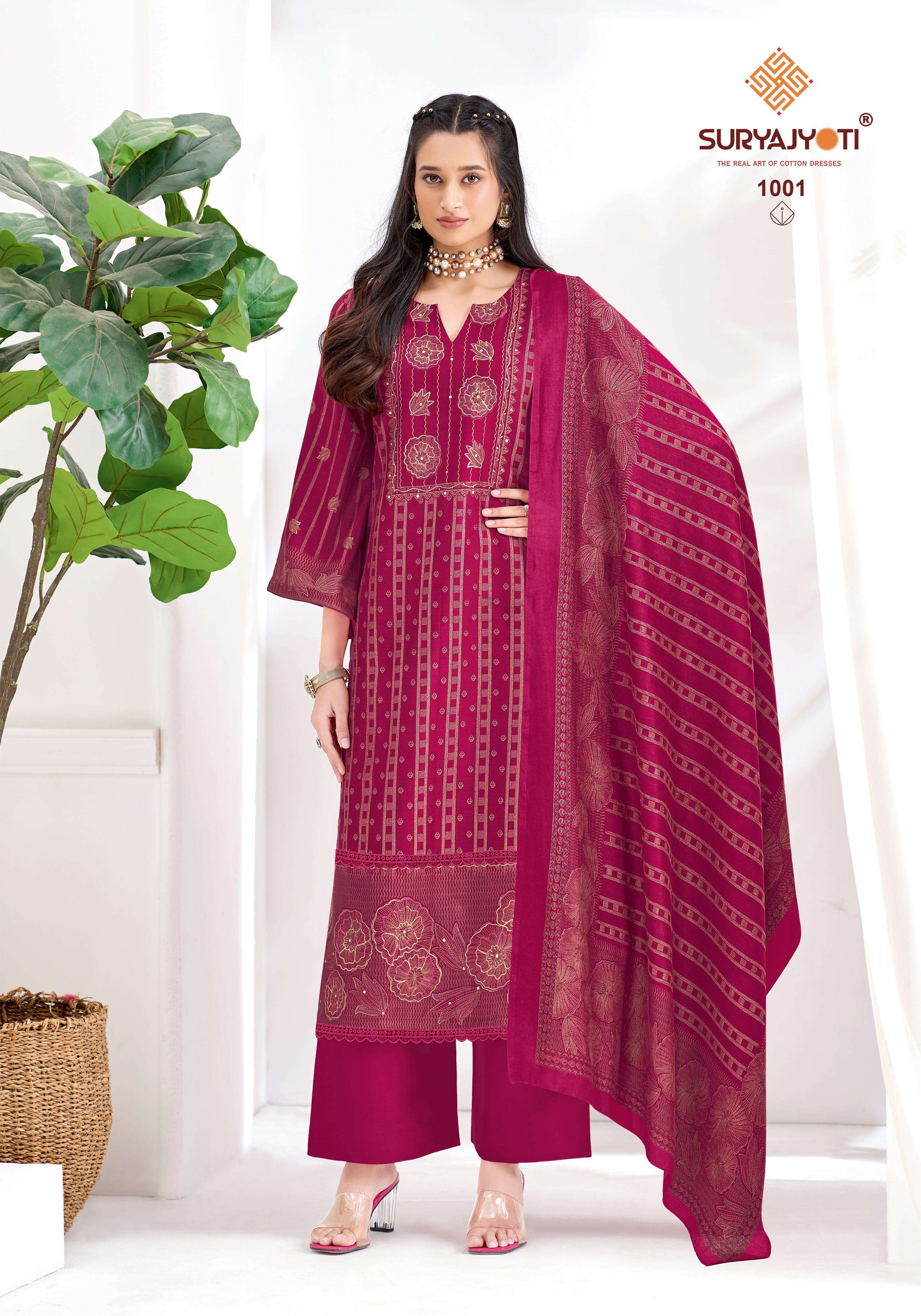 SURYAJYOTI CHAKORI VOL 1 VISCOSE FOIL PRINT WITH FANCY HAND WORK SUIT