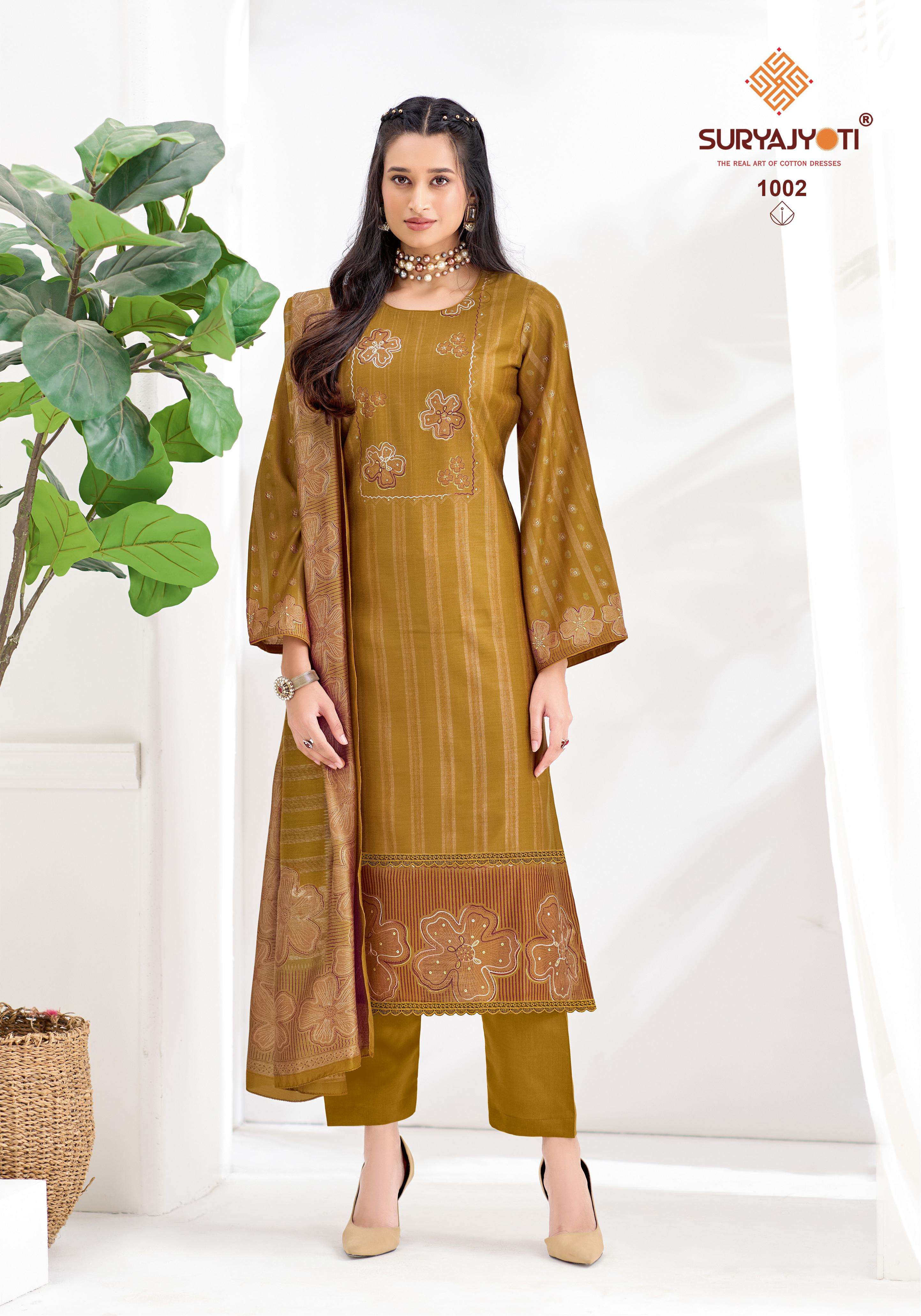 SURYAJYOTI CHAKORI VOL 1 VISCOSE FOIL PRINT WITH FANCY HAND WORK SUIT