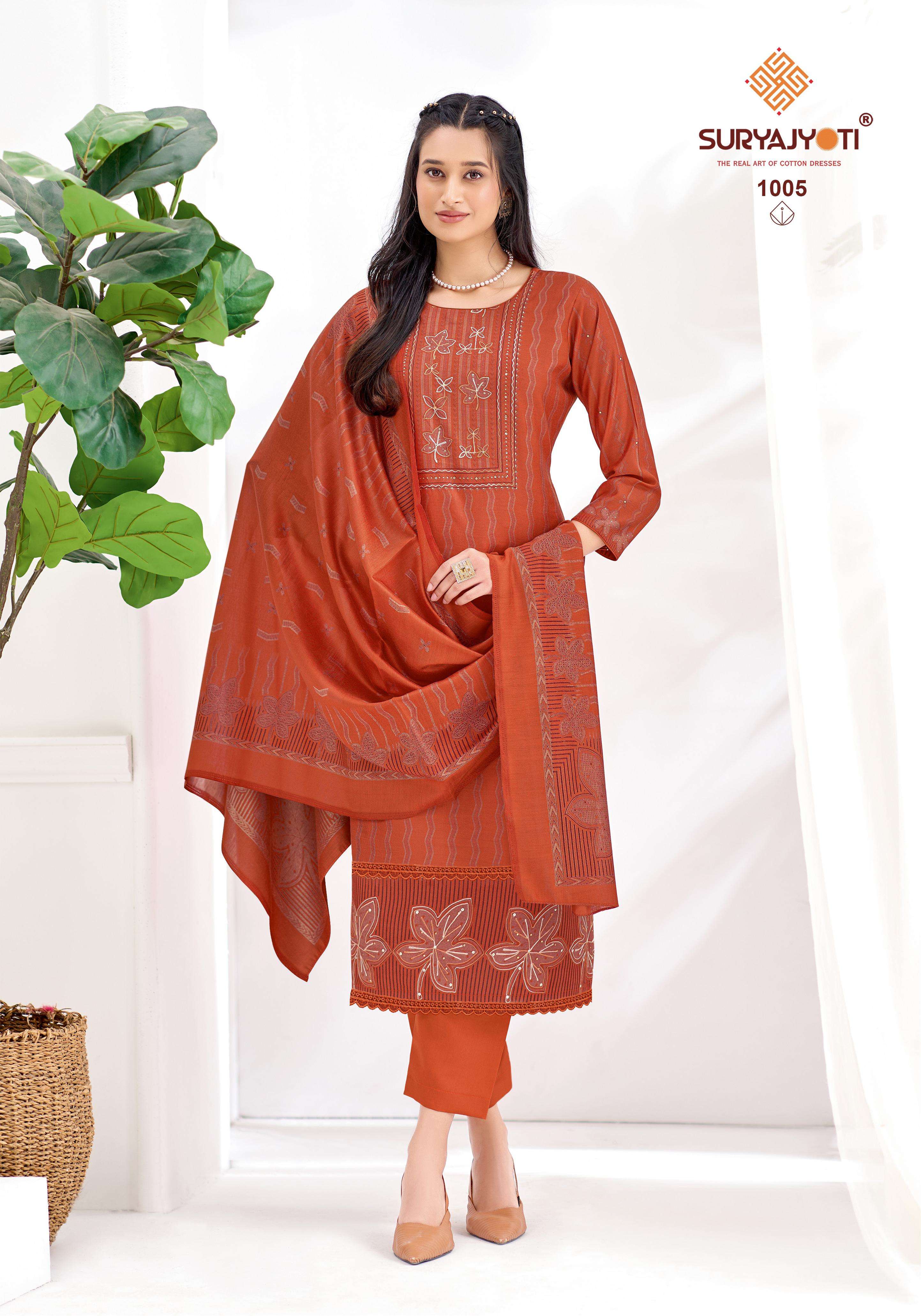 SURYAJYOTI CHAKORI VOL 1 VISCOSE FOIL PRINT WITH FANCY HAND WORK SUIT