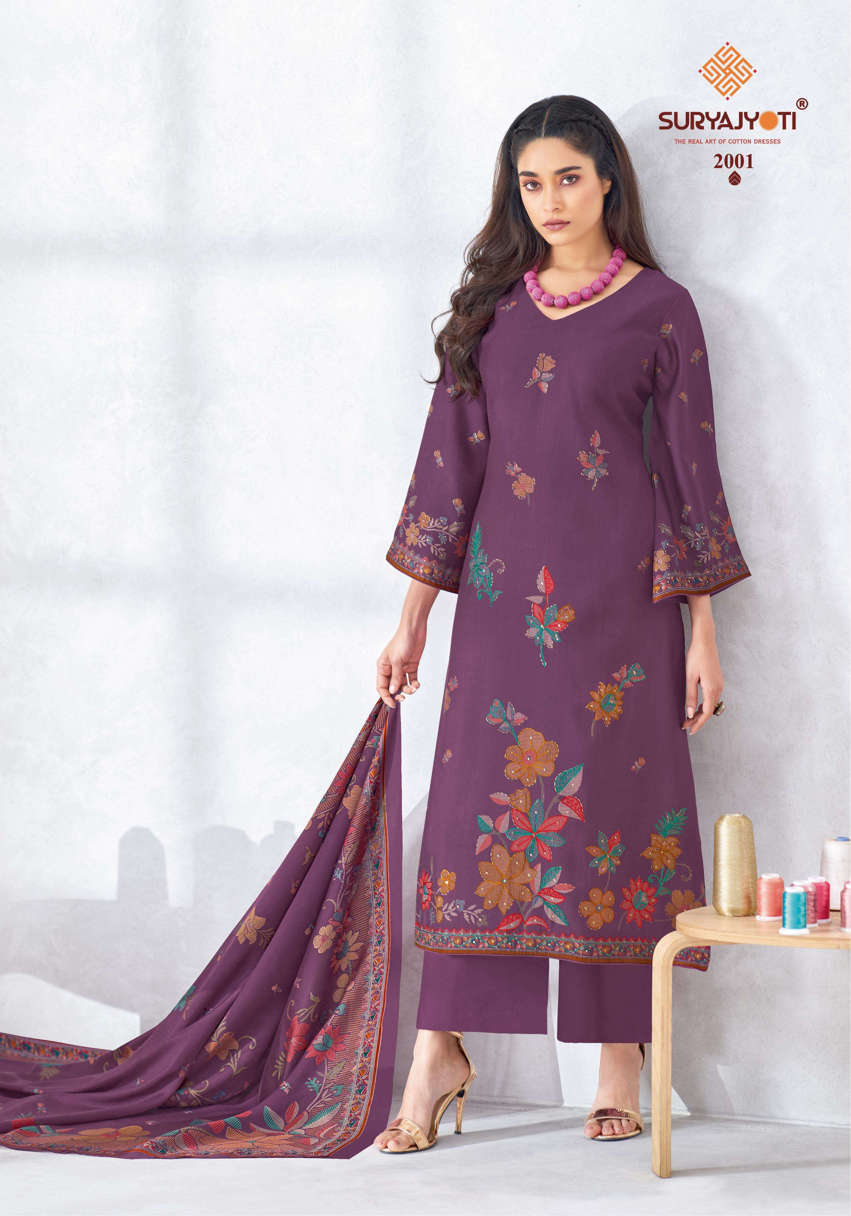  SURYAJYOTI CHIKIRI VOL 2 ROMAN SILK PRINT WITH FANCY HAND WORKS SUIT