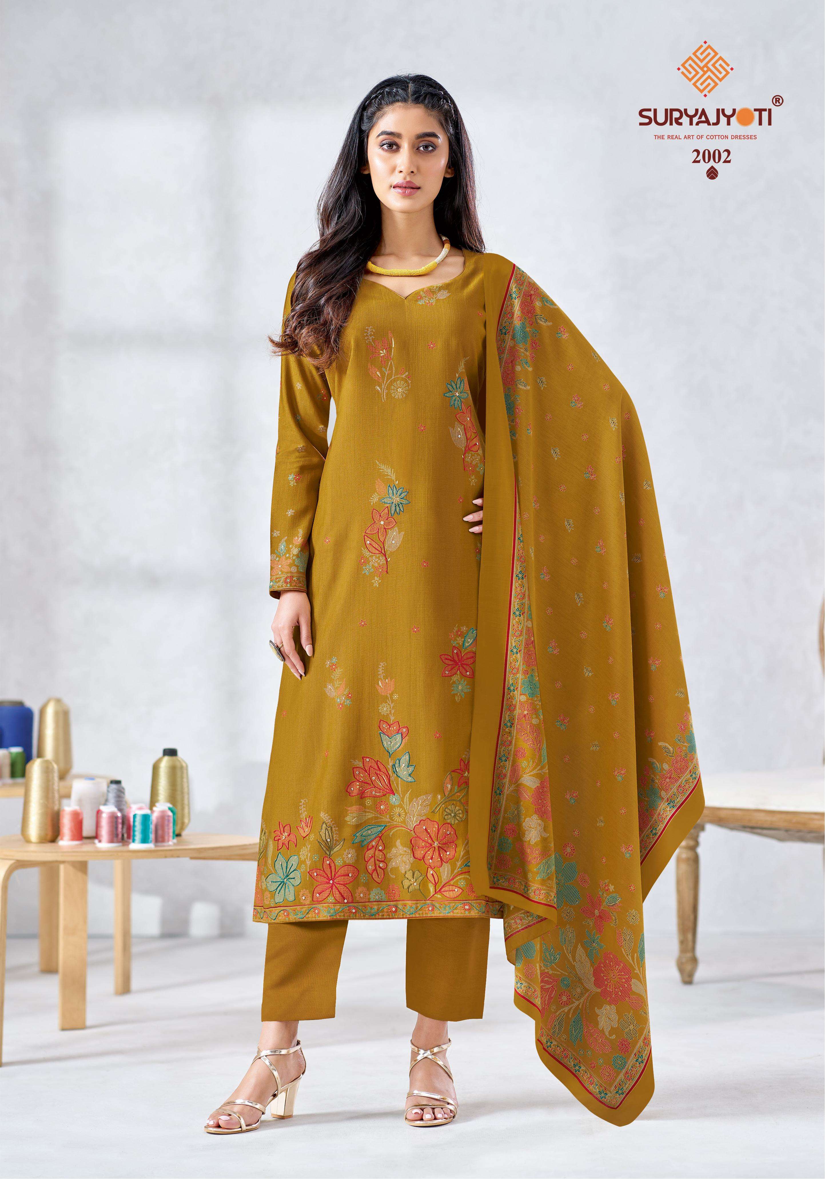  SURYAJYOTI CHIKIRI VOL 2 ROMAN SILK PRINT WITH FANCY HAND WORKS SUIT