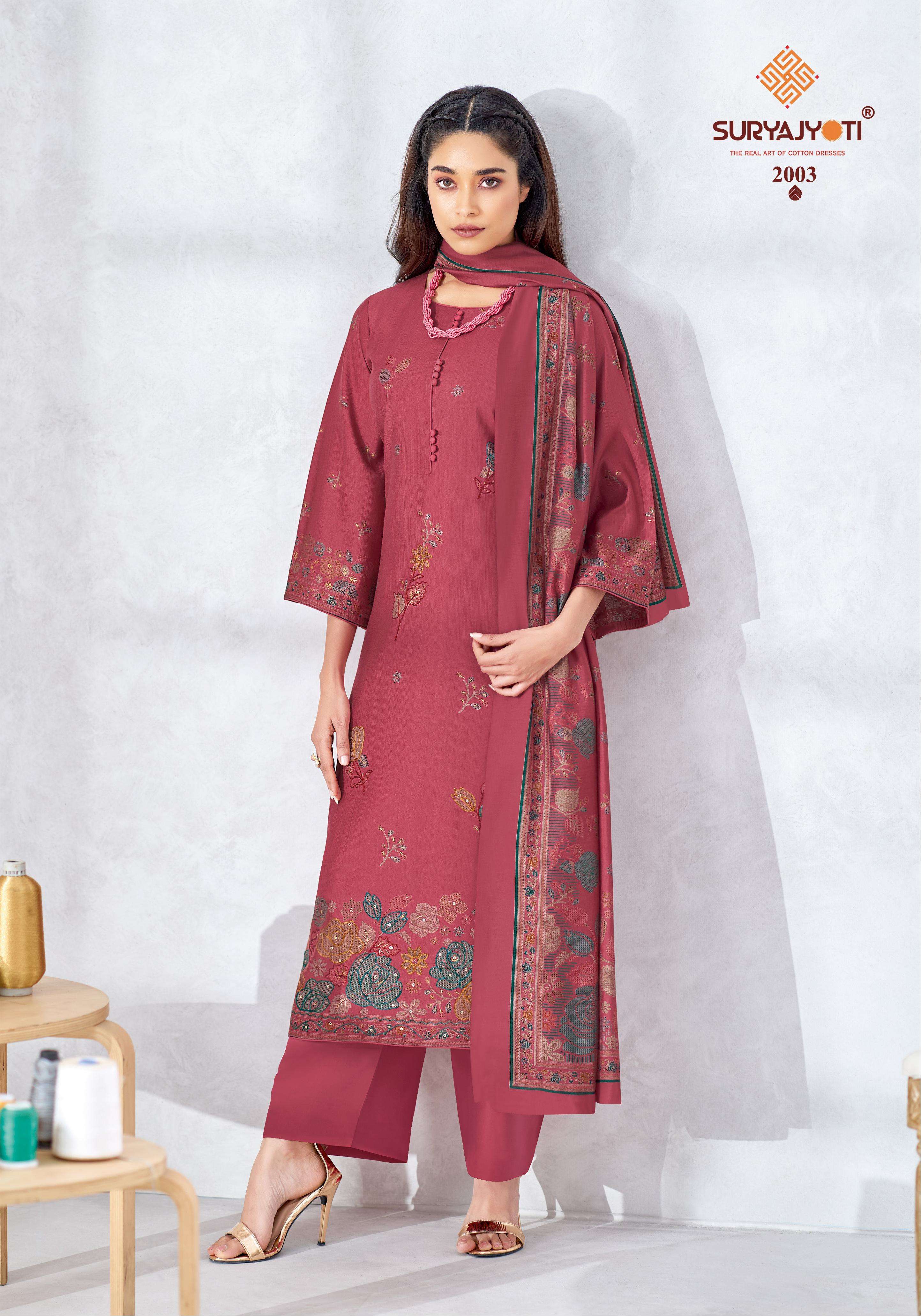  SURYAJYOTI CHIKIRI VOL 2 ROMAN SILK PRINT WITH FANCY HAND WORKS SUIT
