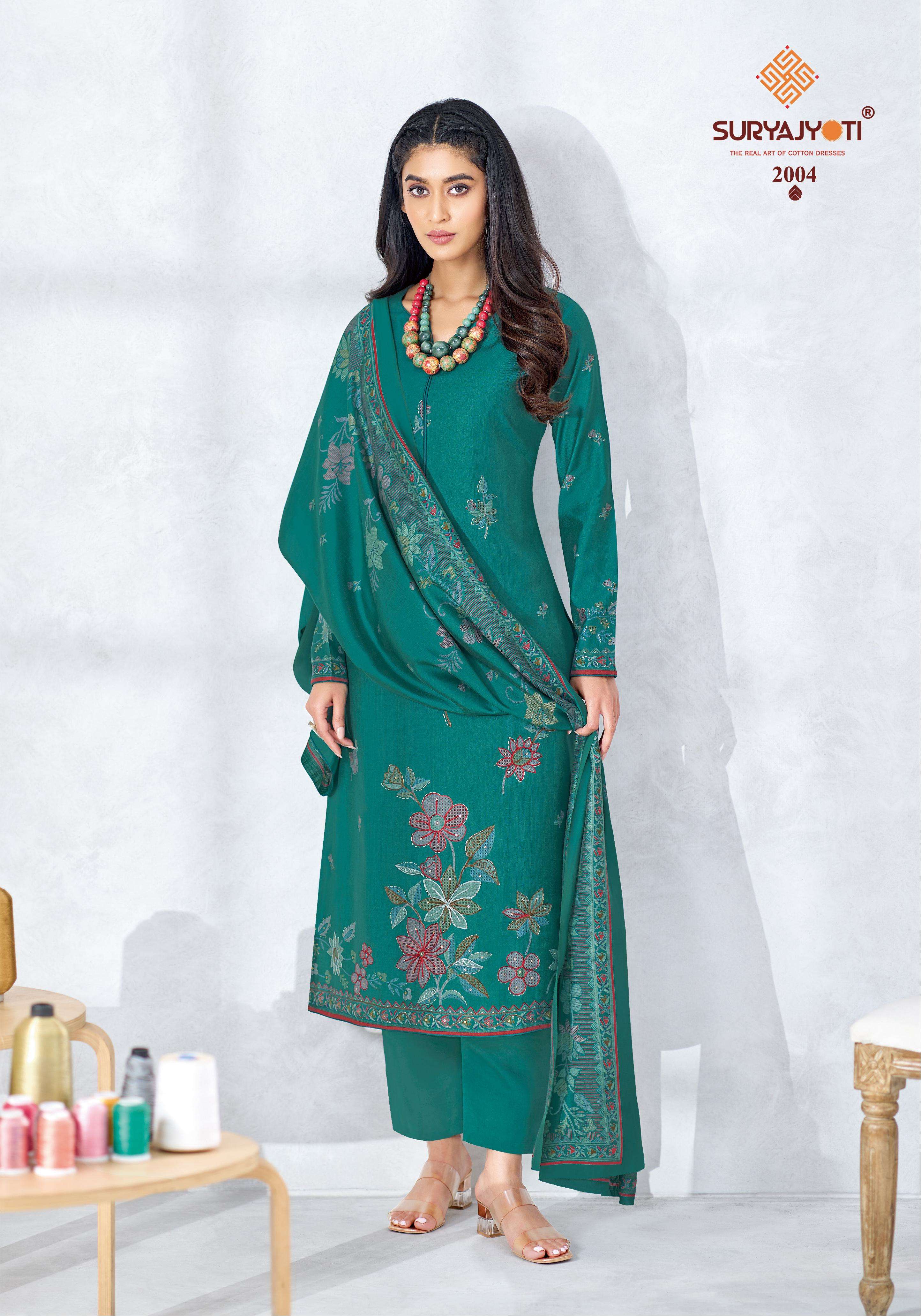  SURYAJYOTI CHIKIRI VOL 2 ROMAN SILK PRINT WITH FANCY HAND WORKS SUIT