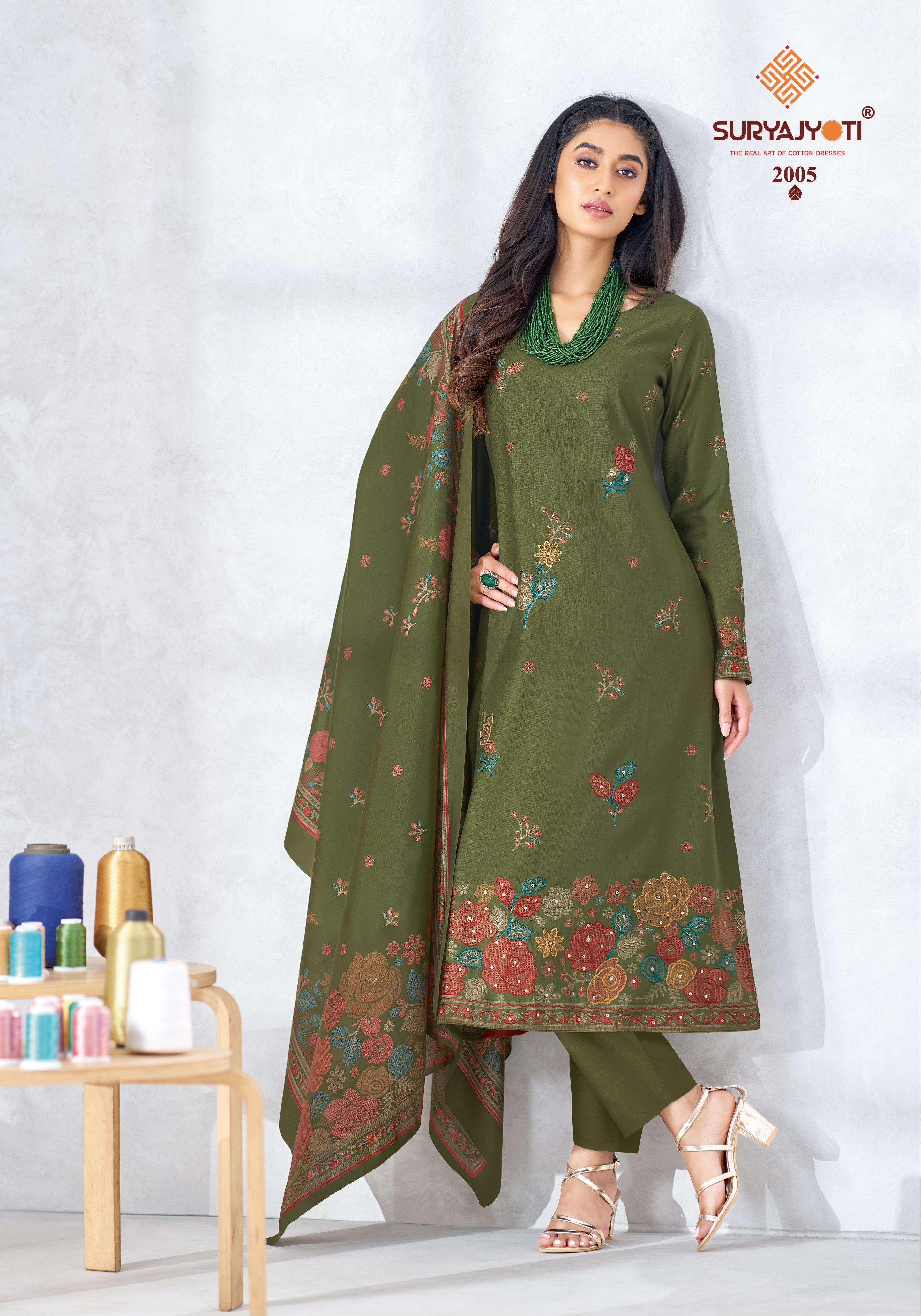  SURYAJYOTI CHIKIRI VOL 2 ROMAN SILK PRINT WITH FANCY HAND WORKS SUIT