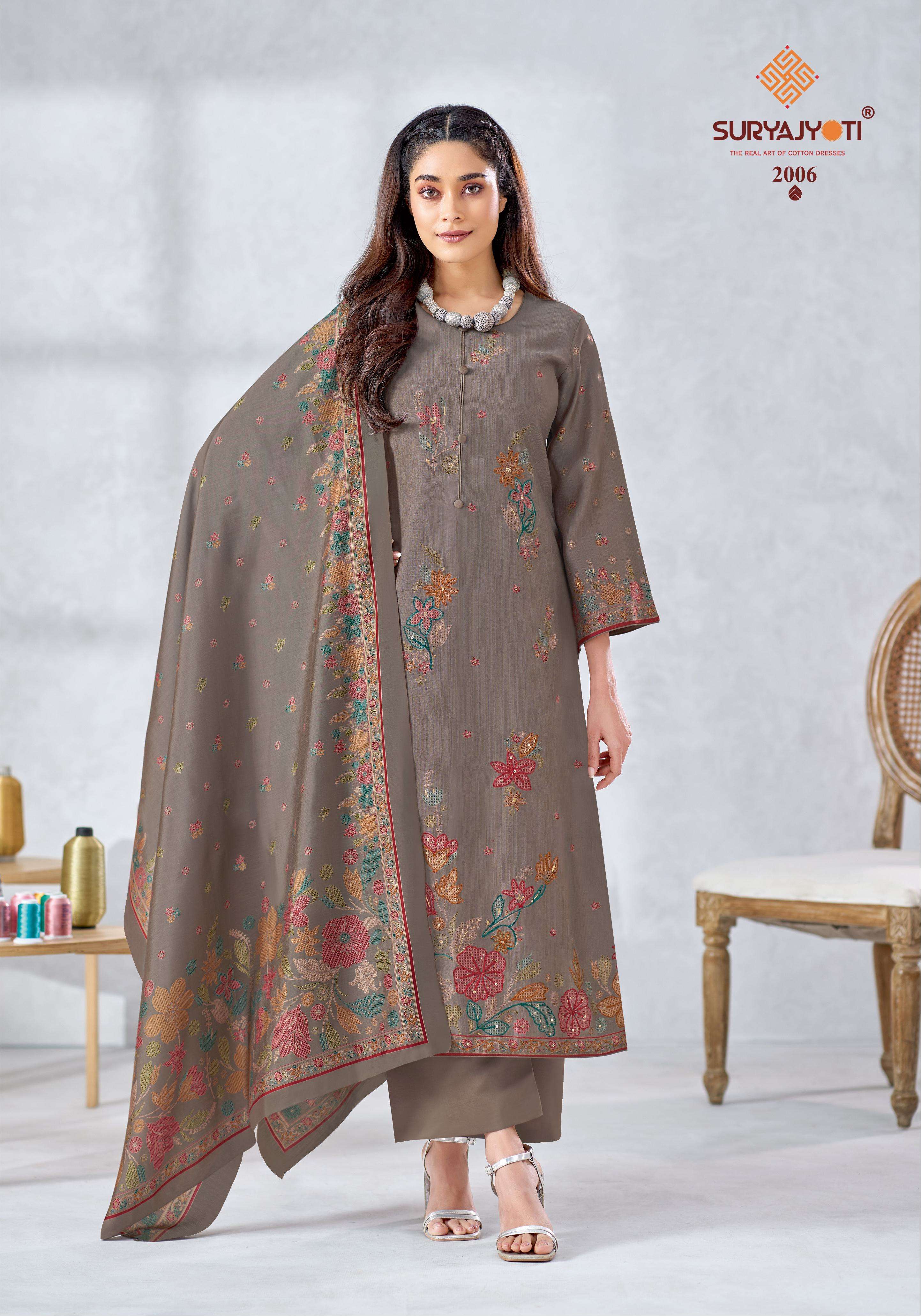  SURYAJYOTI CHIKIRI VOL 2 ROMAN SILK PRINT WITH FANCY HAND WORKS SUIT