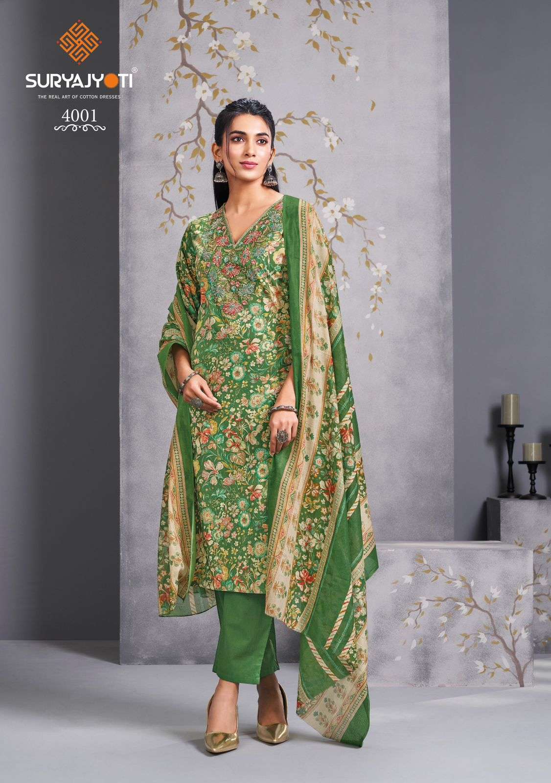  SURYAJYOTI KALA STITCH VOL 4 COTTON PRINT WITH FANCY WORK LADIES SUIT
