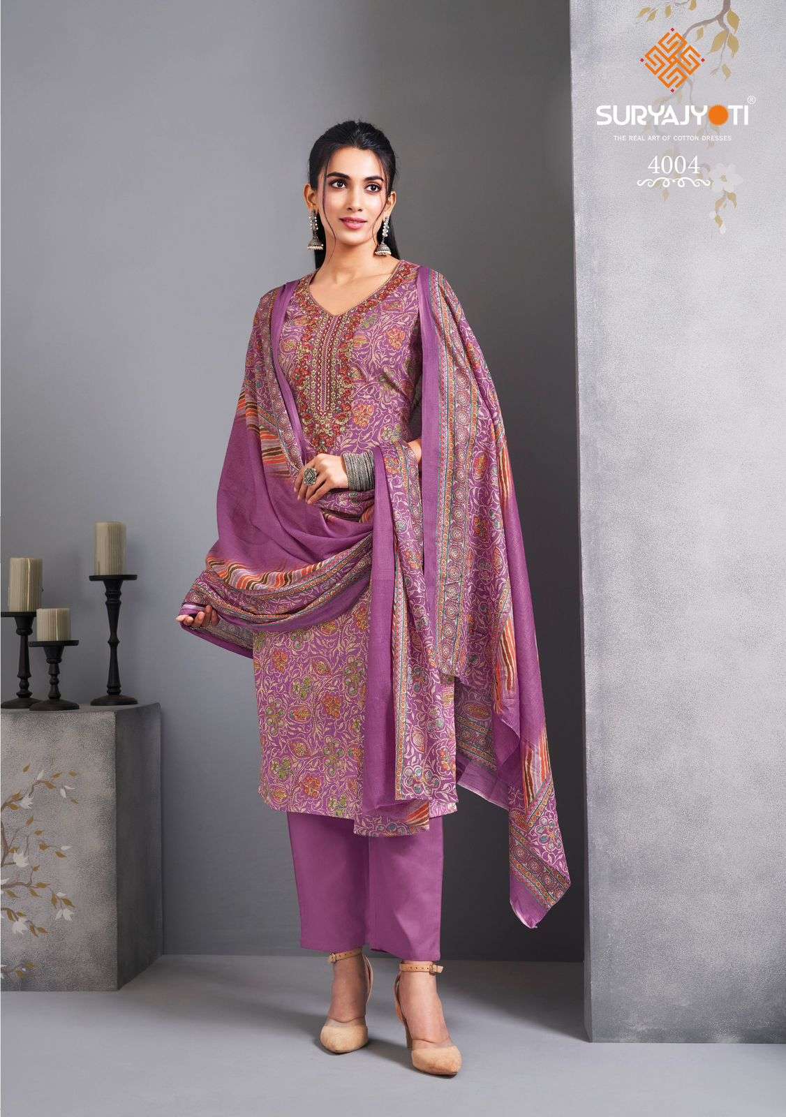  SURYAJYOTI KALA STITCH VOL 4 COTTON PRINT WITH FANCY WORK LADIES SUIT