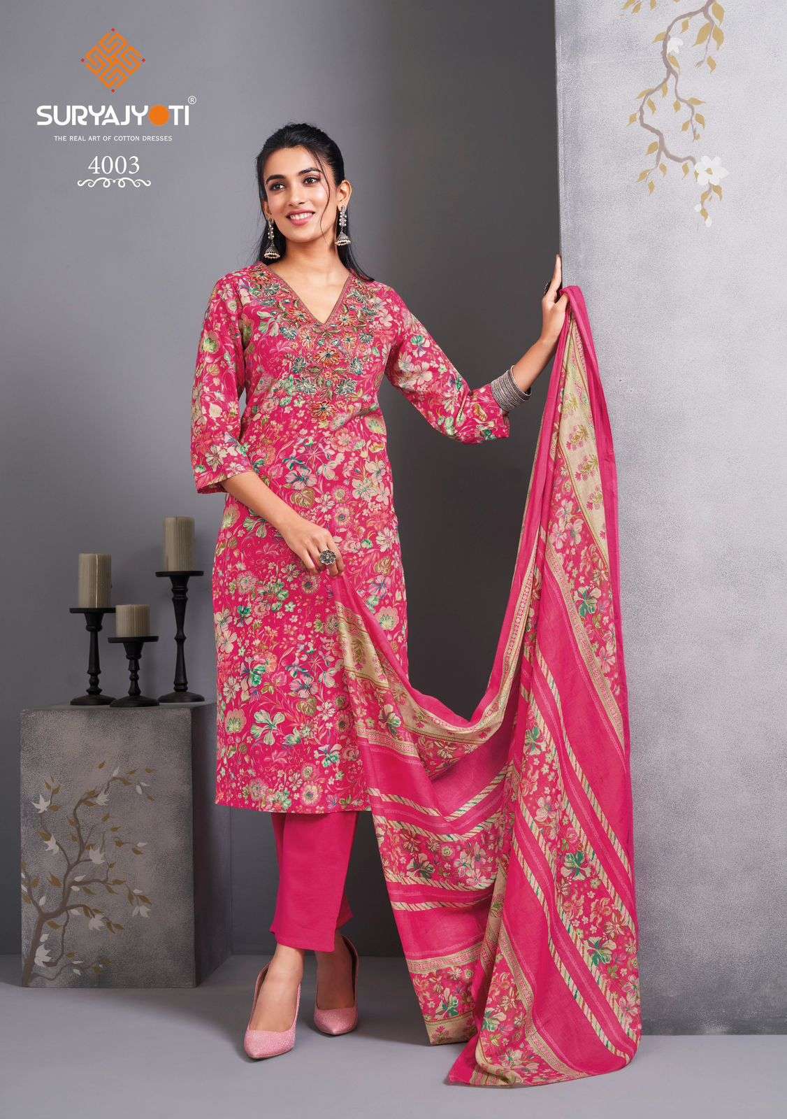  SURYAJYOTI KALA STITCH VOL 4 COTTON PRINT WITH FANCY WORK LADIES SUIT
