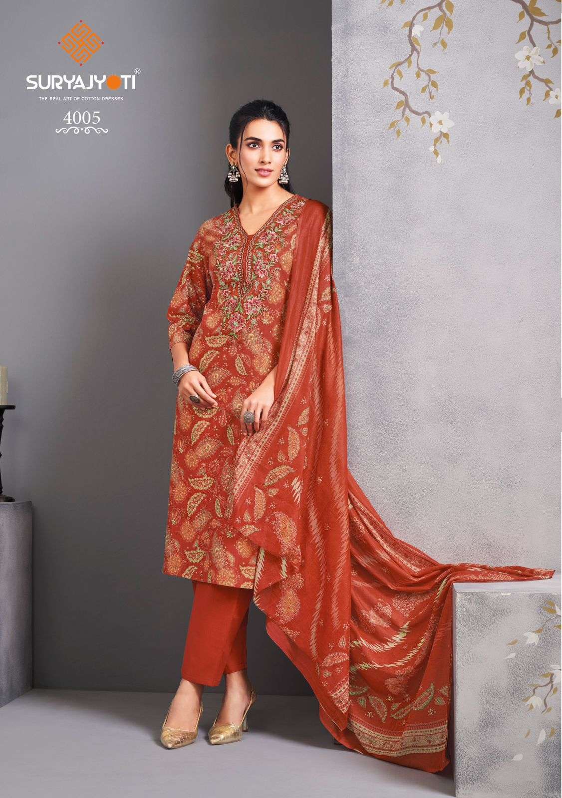  SURYAJYOTI KALA STITCH VOL 4 COTTON PRINT WITH FANCY WORK LADIES SUIT