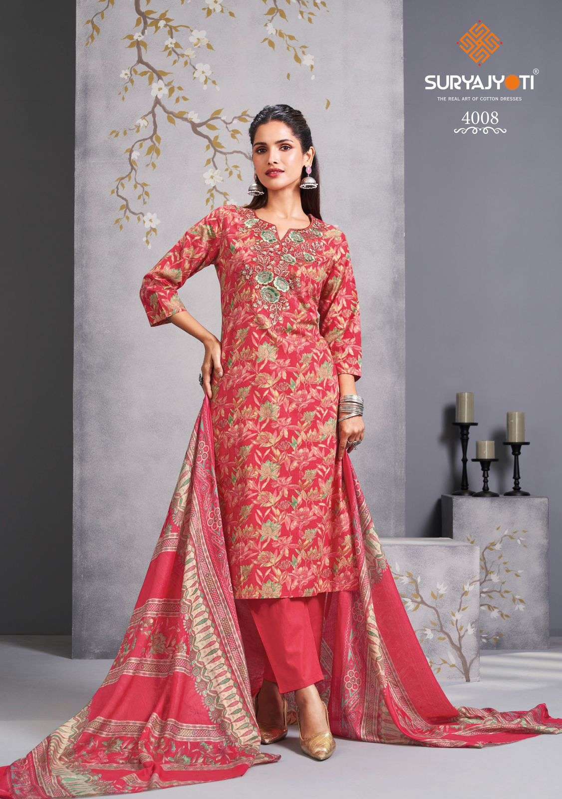  SURYAJYOTI KALA STITCH VOL 4 COTTON PRINT WITH FANCY WORK LADIES SUIT