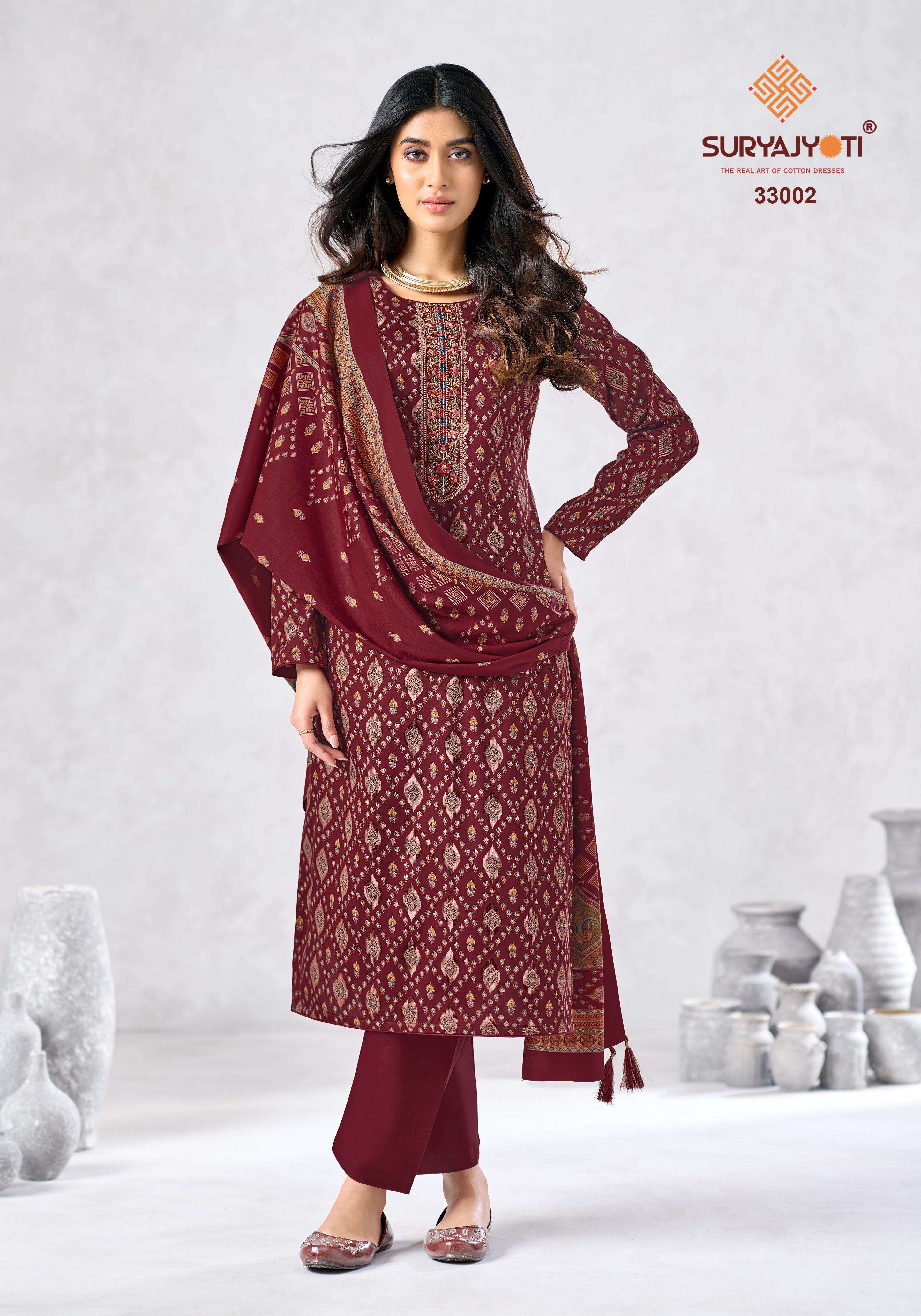 SURYAJYOTI KALKI VOL 33 JAM SATIN PRINT WITH FANCY EMBROIDERY WORK SUIT	