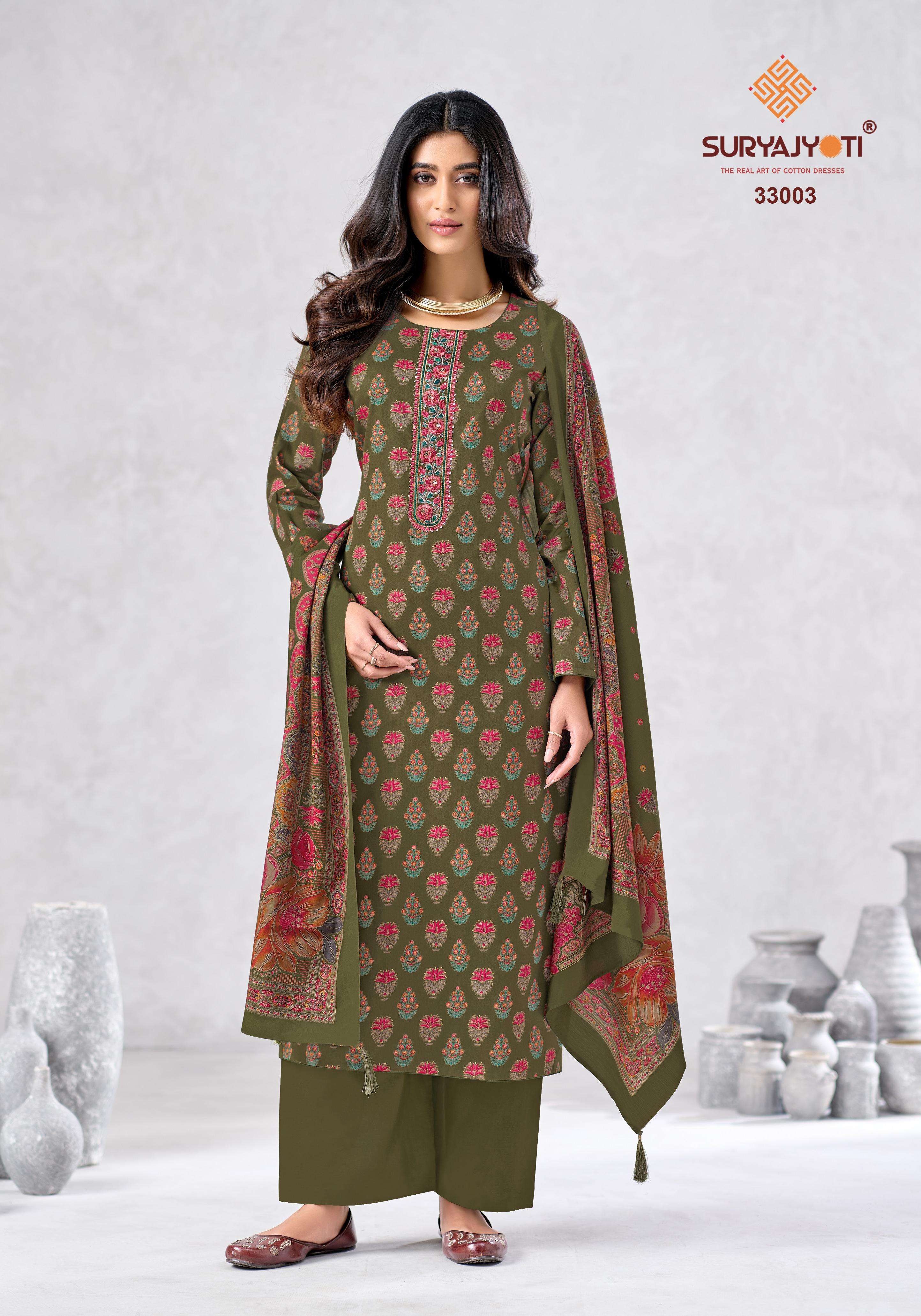 SURYAJYOTI KALKI VOL 33 JAM SATIN PRINT WITH FANCY EMBROIDERY WORK SUIT	