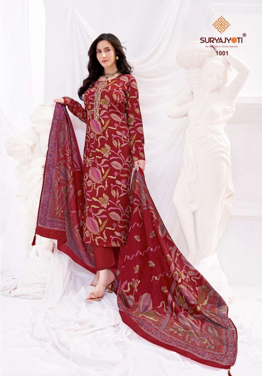 SURYAJYOTI KALYANI STITCH VOL 1 JAM SATIN PRINT WITH FANCY WORK SUIT