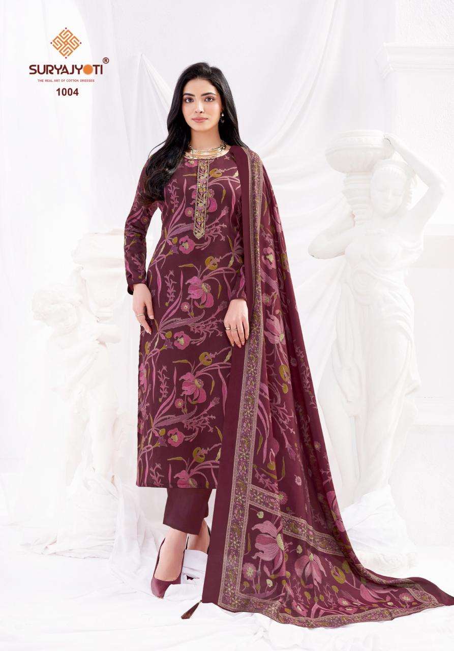 SURYAJYOTI KALYANI STITCH VOL 1 JAM SATIN PRINT WITH FANCY WORK SUIT