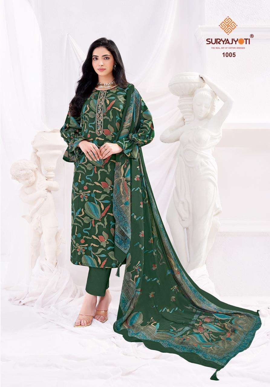 SURYAJYOTI KALYANI STITCH VOL 1 JAM SATIN PRINT WITH FANCY WORK SUIT