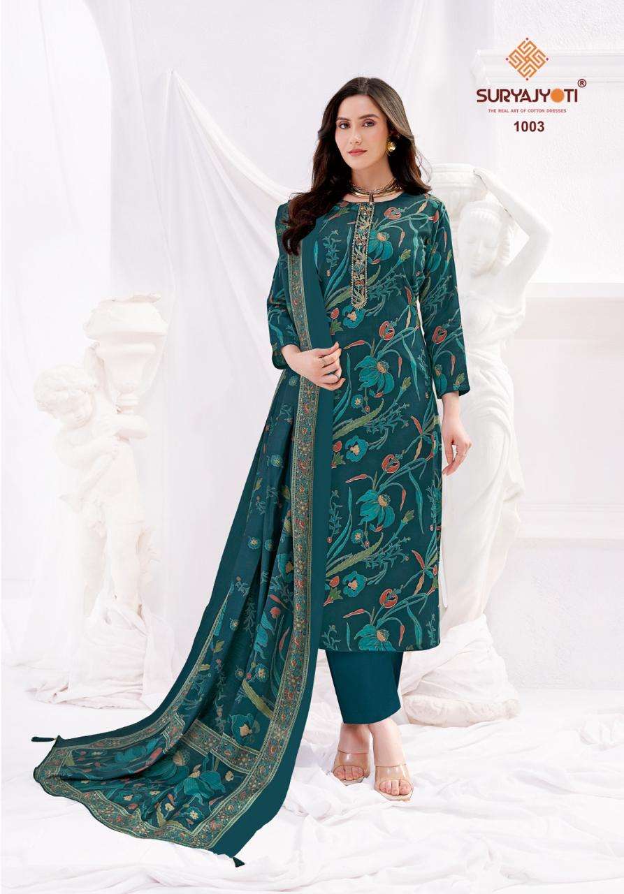SURYAJYOTI KALYANI STITCH VOL 1 JAM SATIN PRINT WITH FANCY WORK SUIT
