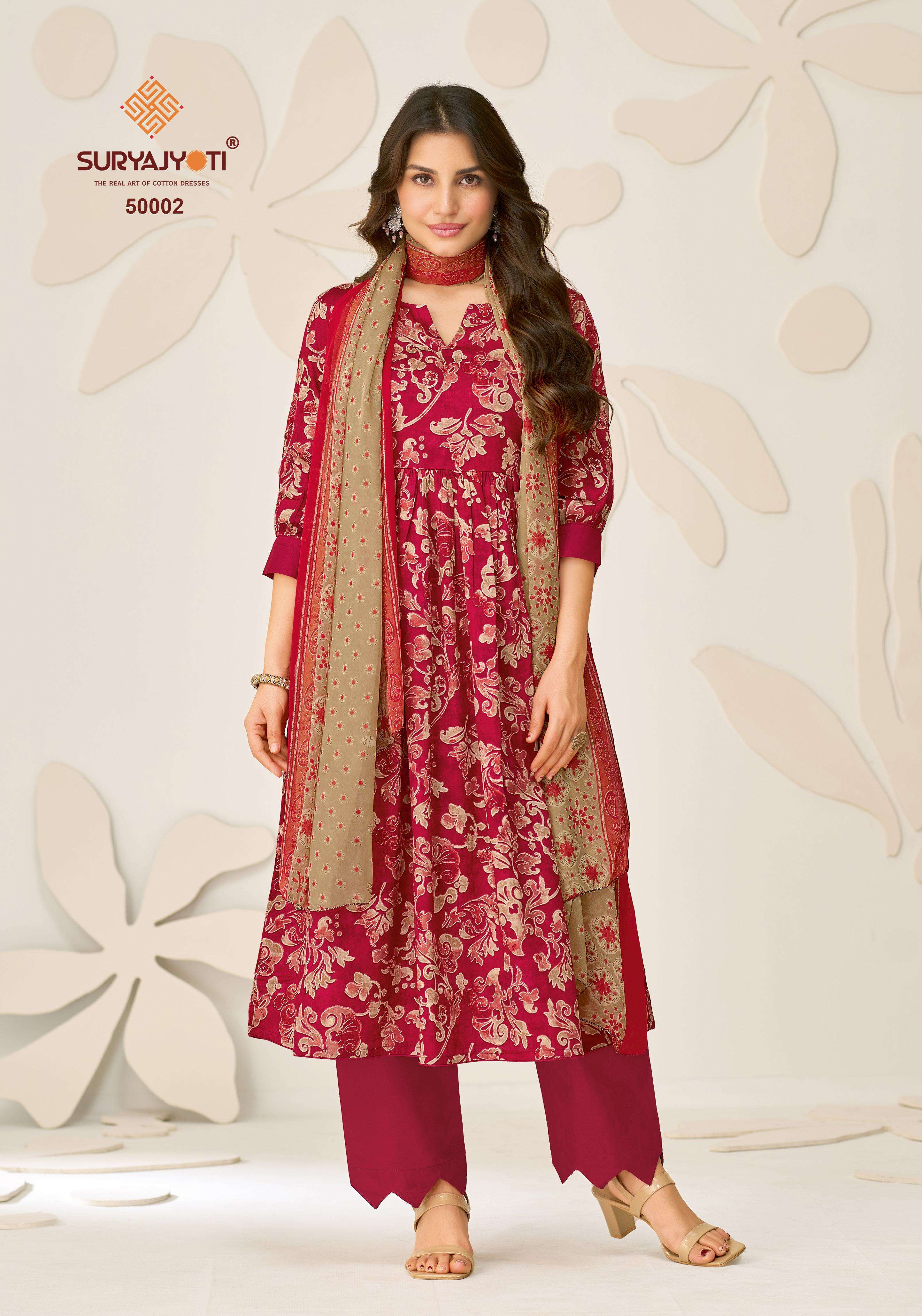 SURYAJYOTI NAISHAA VOL 50 JAM SATIN PRINT WITH FANCY WORK SUIT