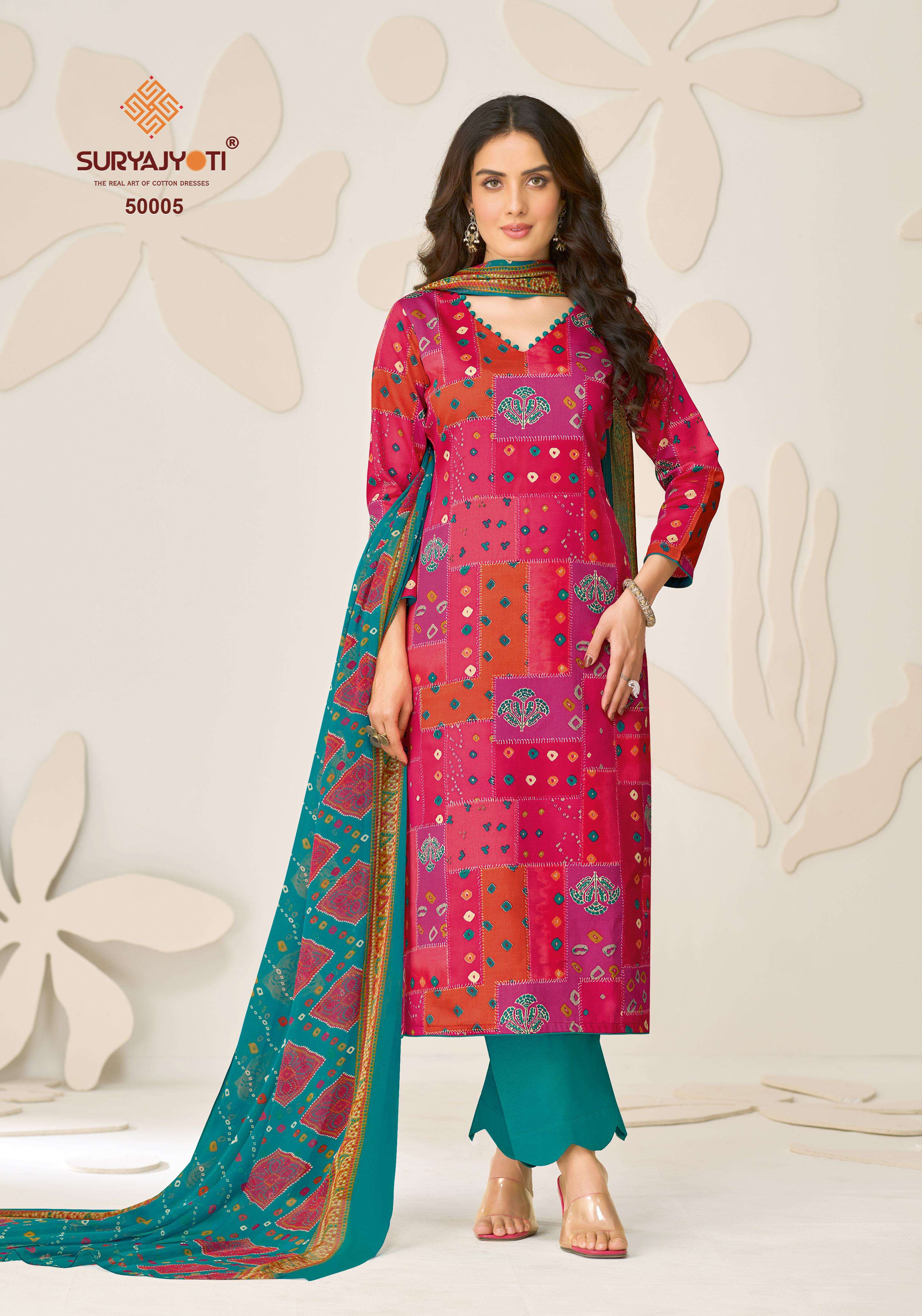 SURYAJYOTI NAISHAA VOL 50 JAM SATIN PRINT WITH FANCY WORK SUIT