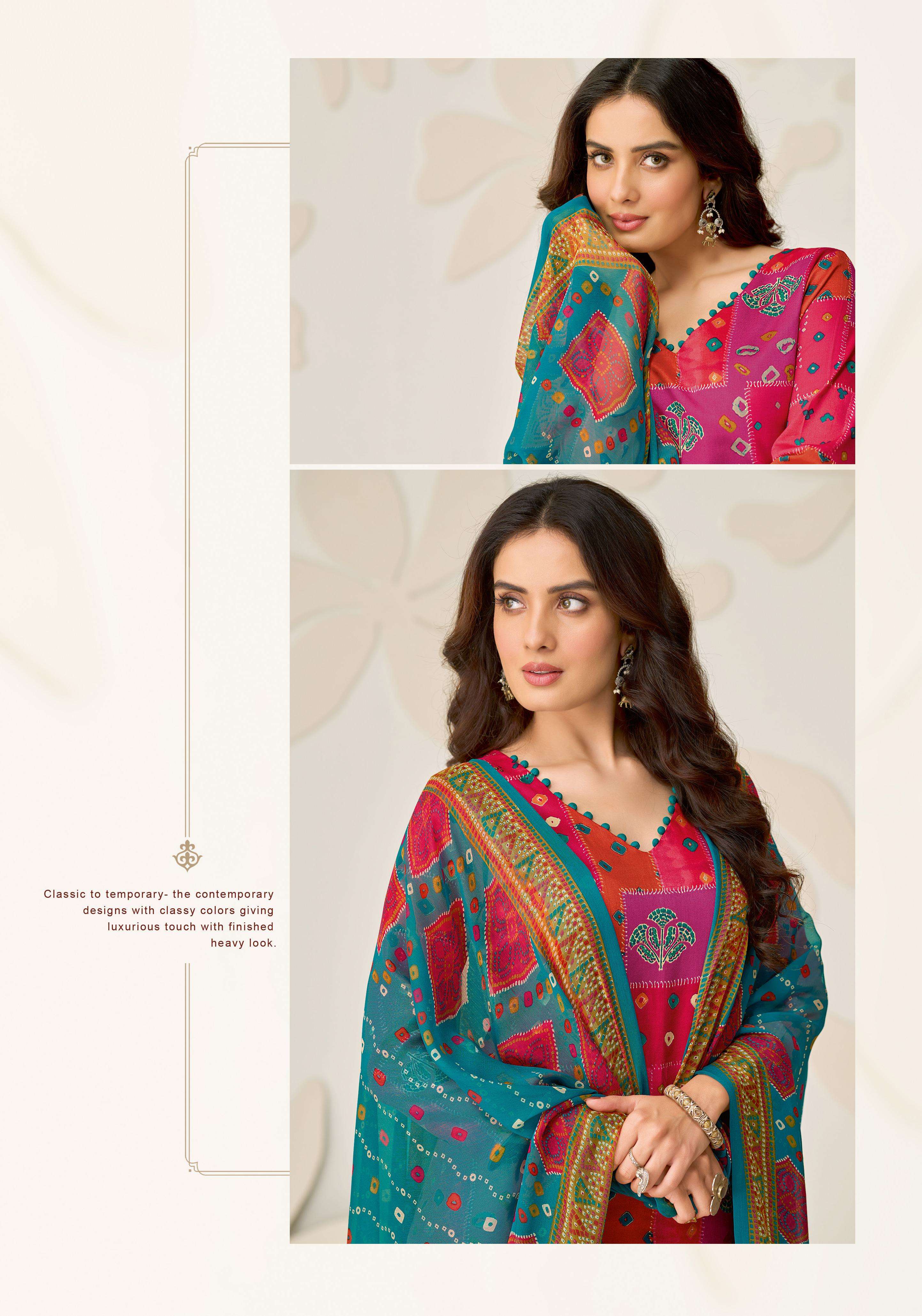 SURYAJYOTI NAISHAA VOL 50 JAM SATIN PRINT WITH FANCY WORK SUIT