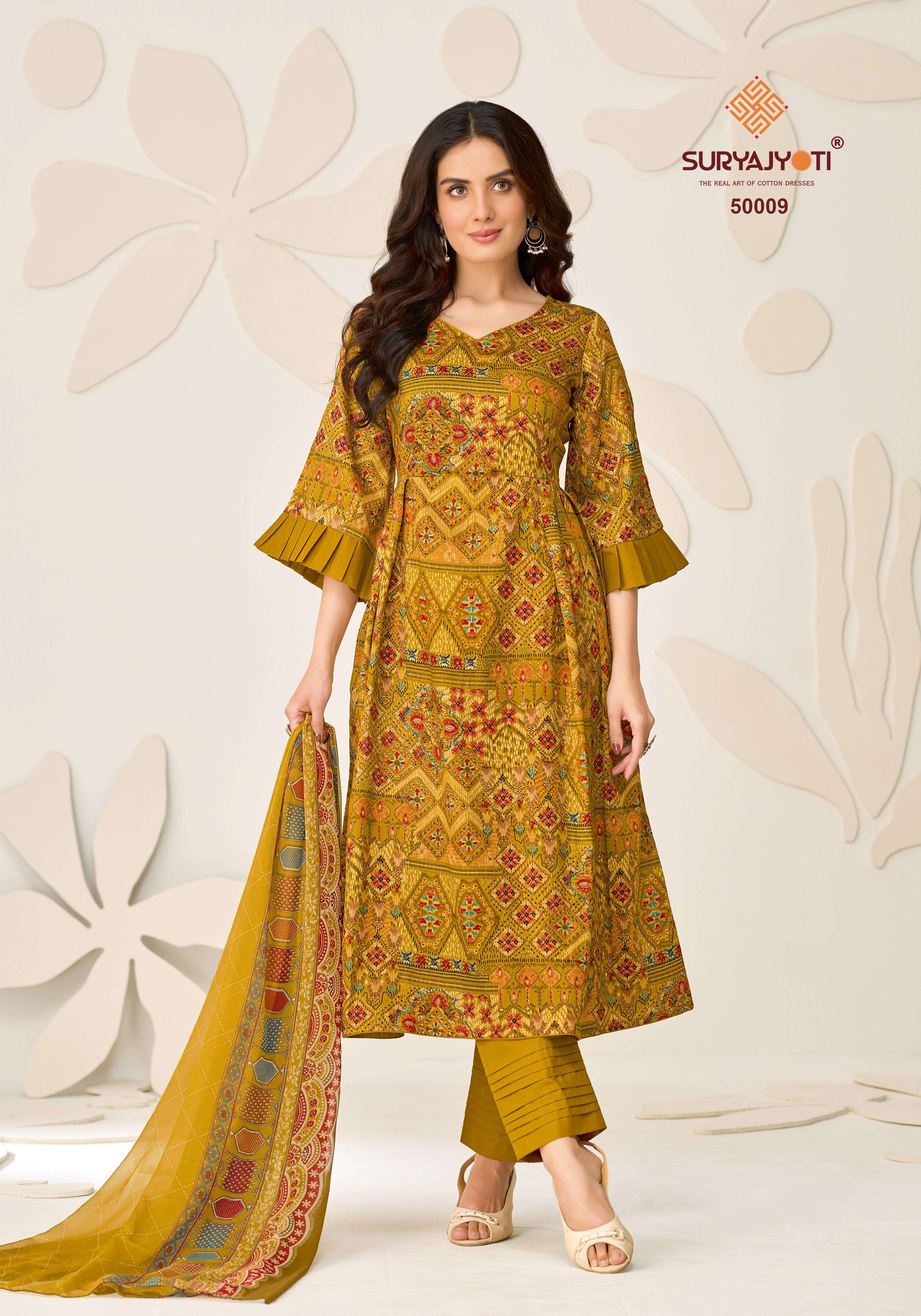 SURYAJYOTI NAISHAA VOL 50 JAM SATIN PRINT WITH FANCY WORK SUIT