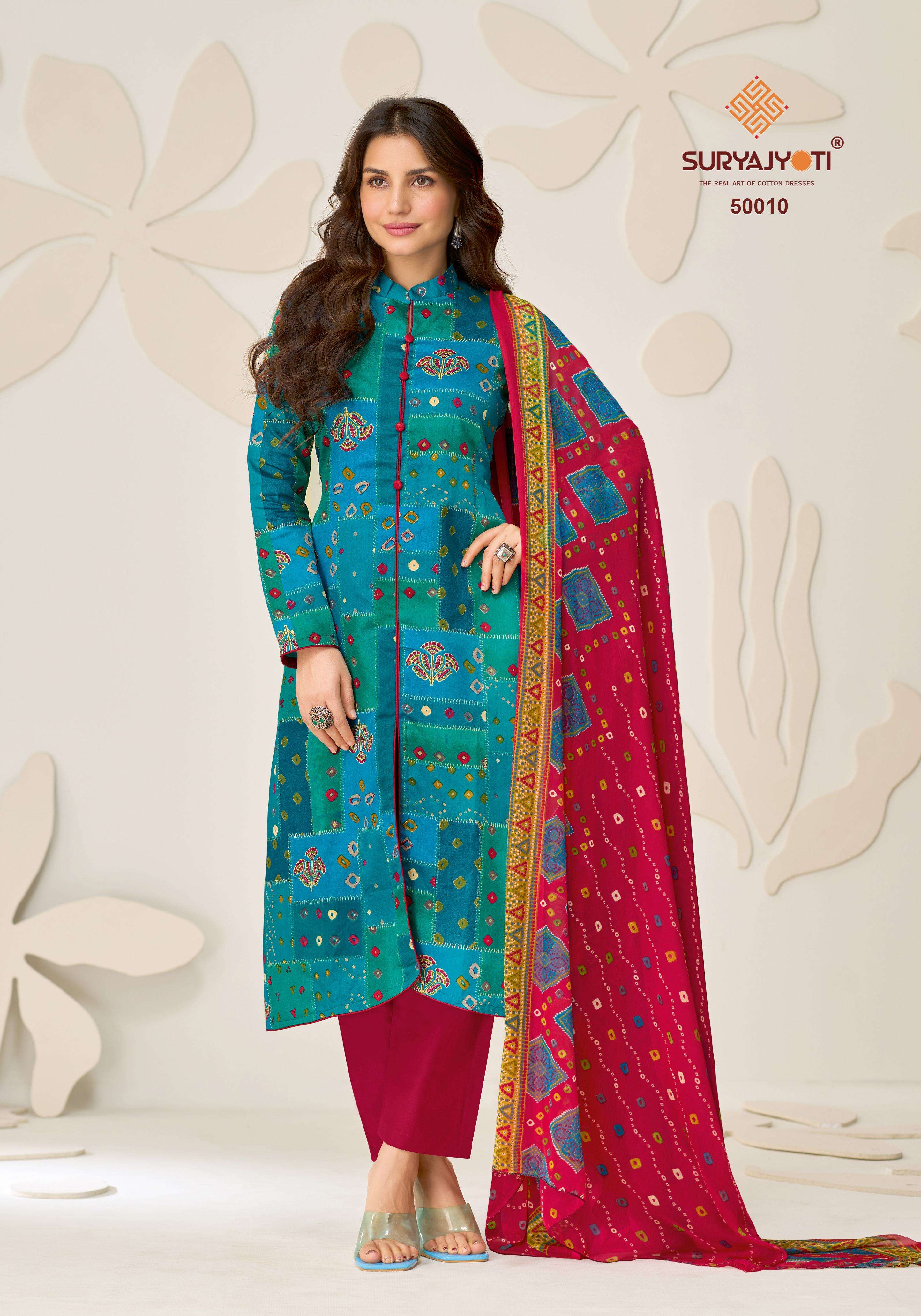 SURYAJYOTI NAISHAA VOL 50 JAM SATIN PRINT WITH FANCY WORK SUIT