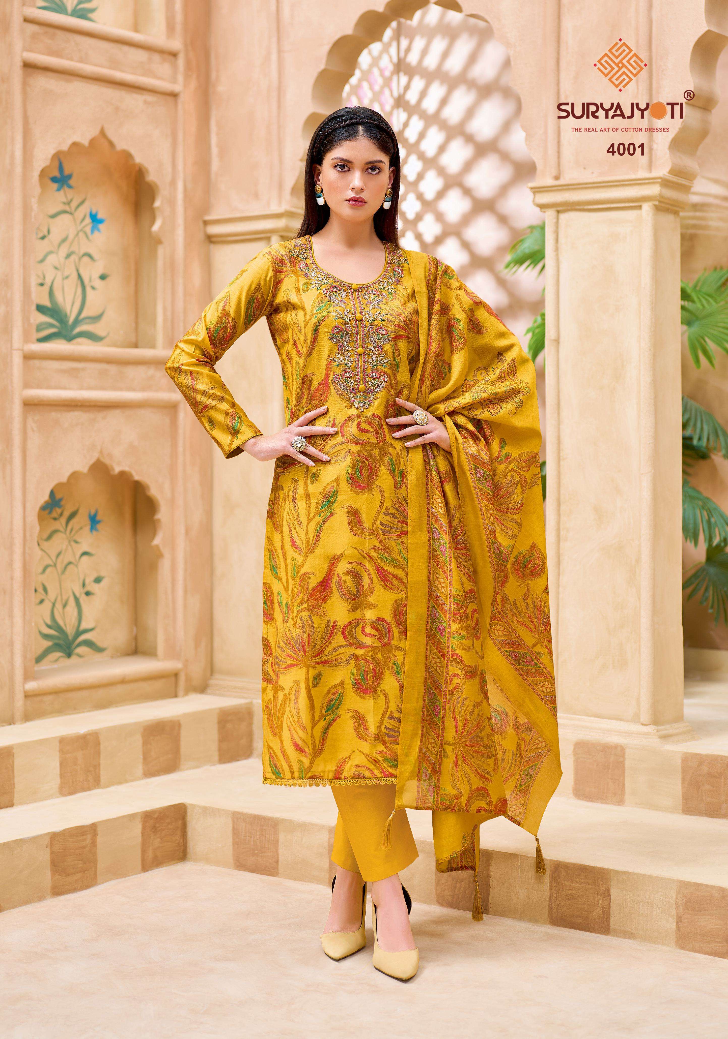  SURYAJYOTI PARNIKA VOL 1 MODAL SILK PRINT WITH FANCY WORK SUIT
