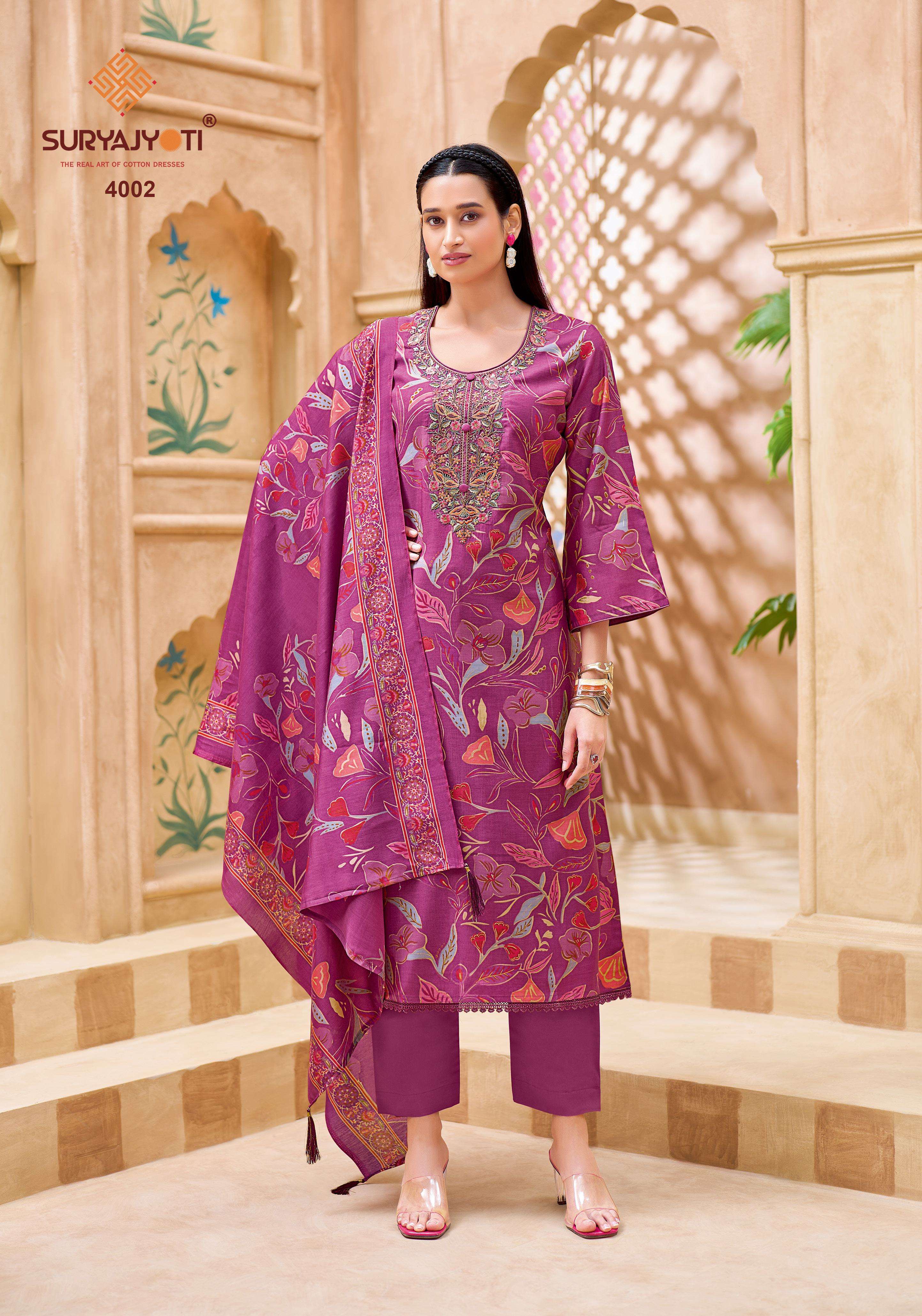  SURYAJYOTI PARNIKA VOL 1 MODAL SILK PRINT WITH FANCY WORK SUIT