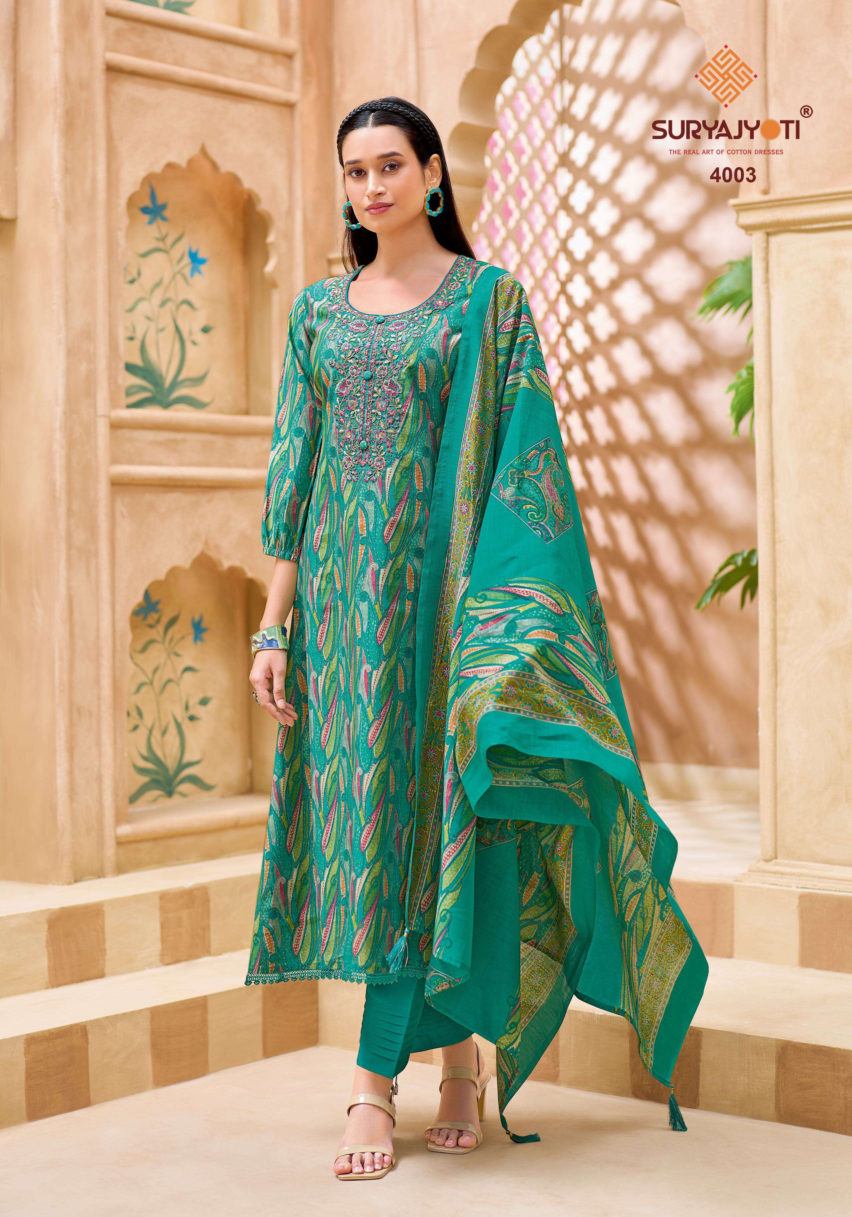  SURYAJYOTI PARNIKA VOL 1 MODAL SILK PRINT WITH FANCY WORK SUIT