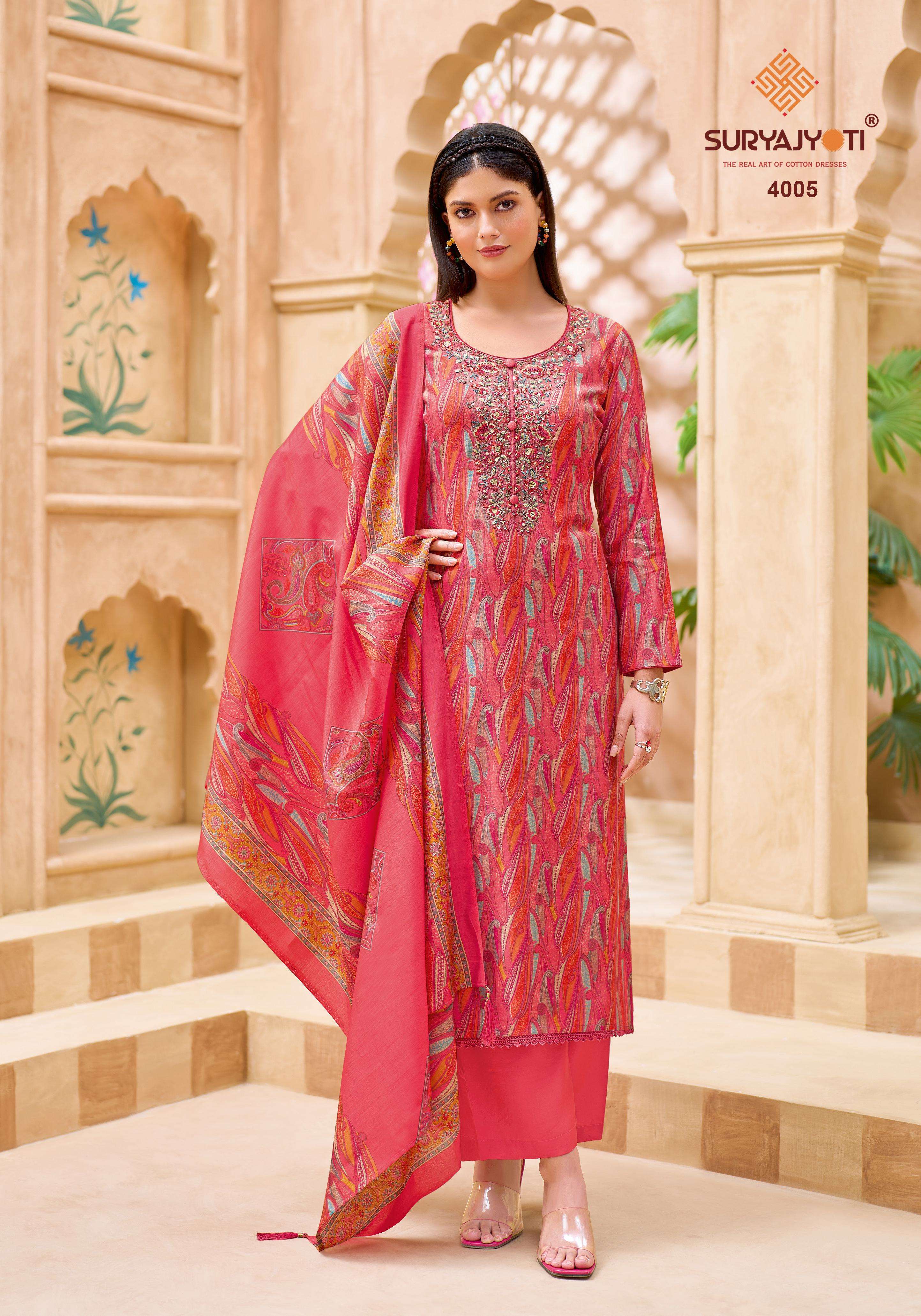  SURYAJYOTI PARNIKA VOL 1 MODAL SILK PRINT WITH FANCY WORK SUIT