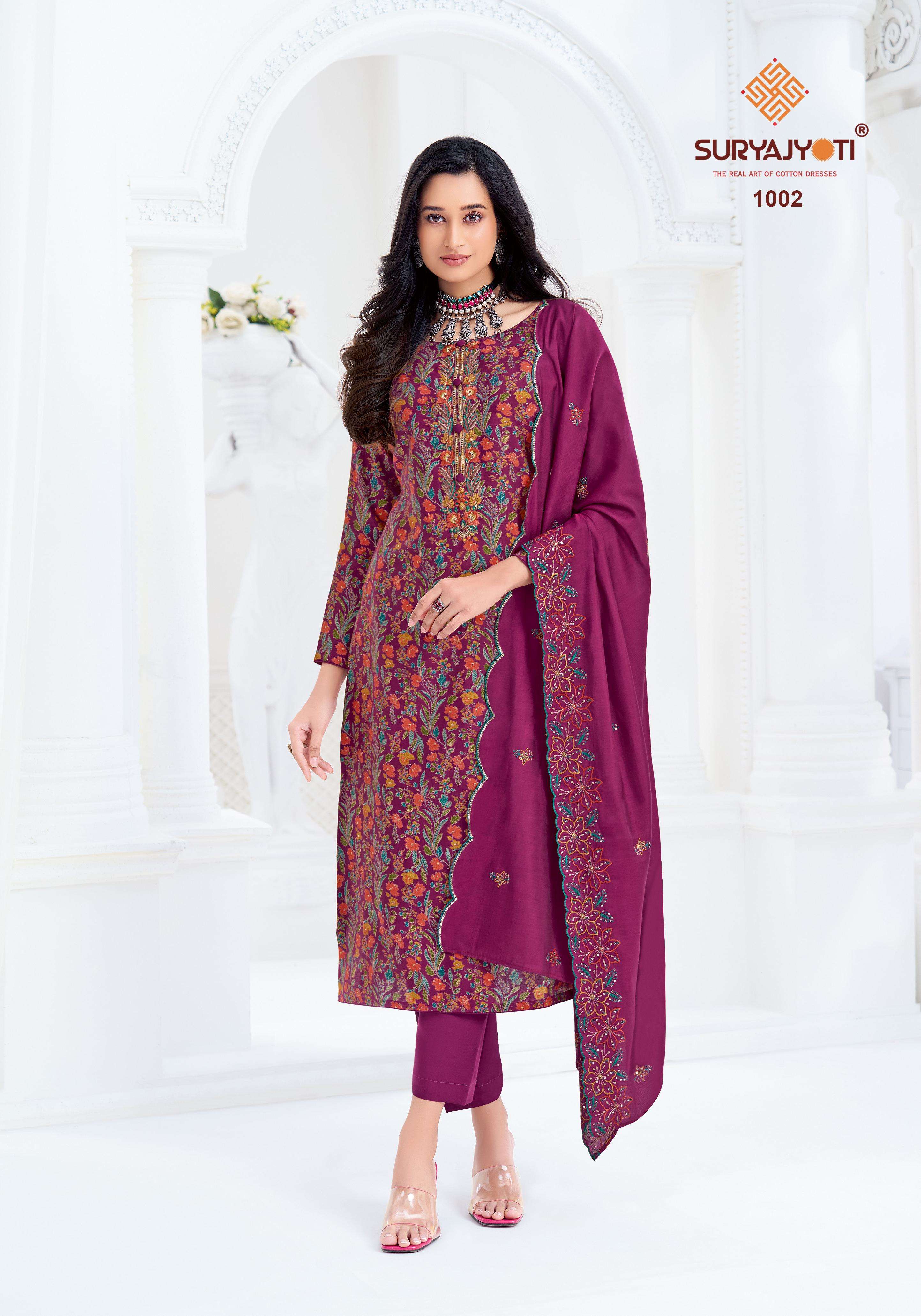  SURYAJYOTI PAVITRA VOL 1 MODAL SILK PRINT WITH FANCY EMBROIDERY WORK SUIT