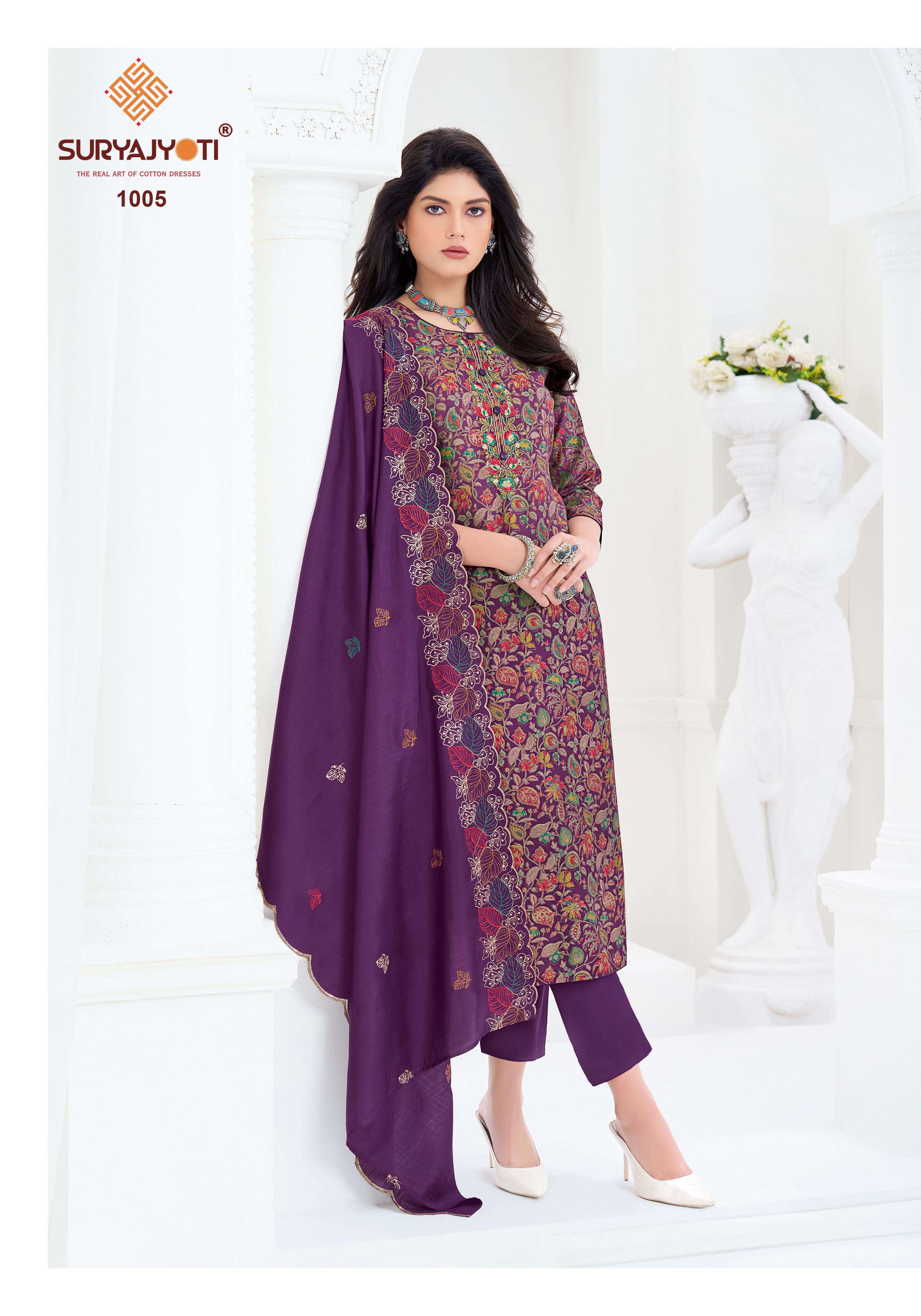  SURYAJYOTI PAVITRA VOL 1 MODAL SILK PRINT WITH FANCY EMBROIDERY WORK SUIT