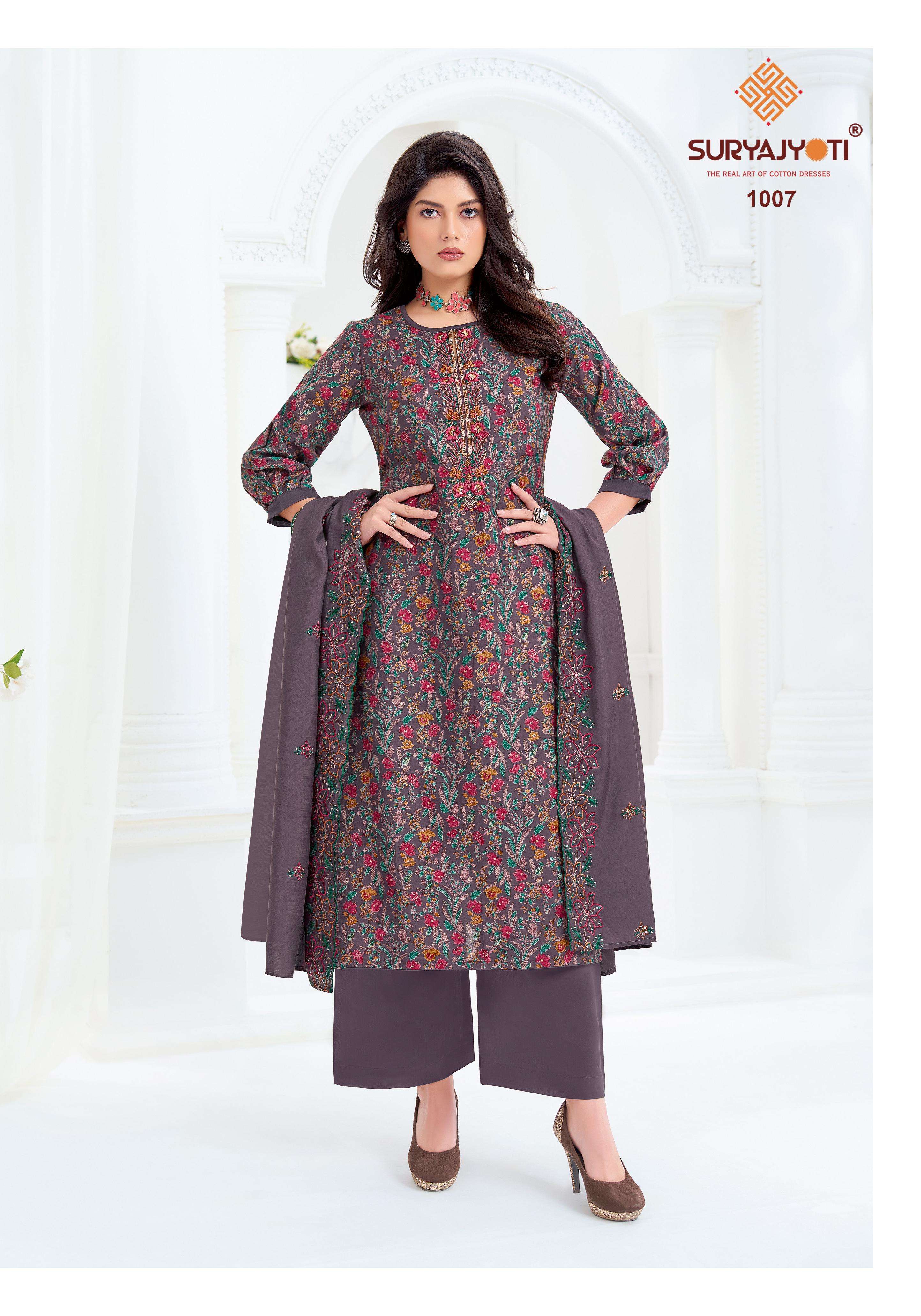  SURYAJYOTI PAVITRA VOL 1 MODAL SILK PRINT WITH FANCY EMBROIDERY WORK SUIT