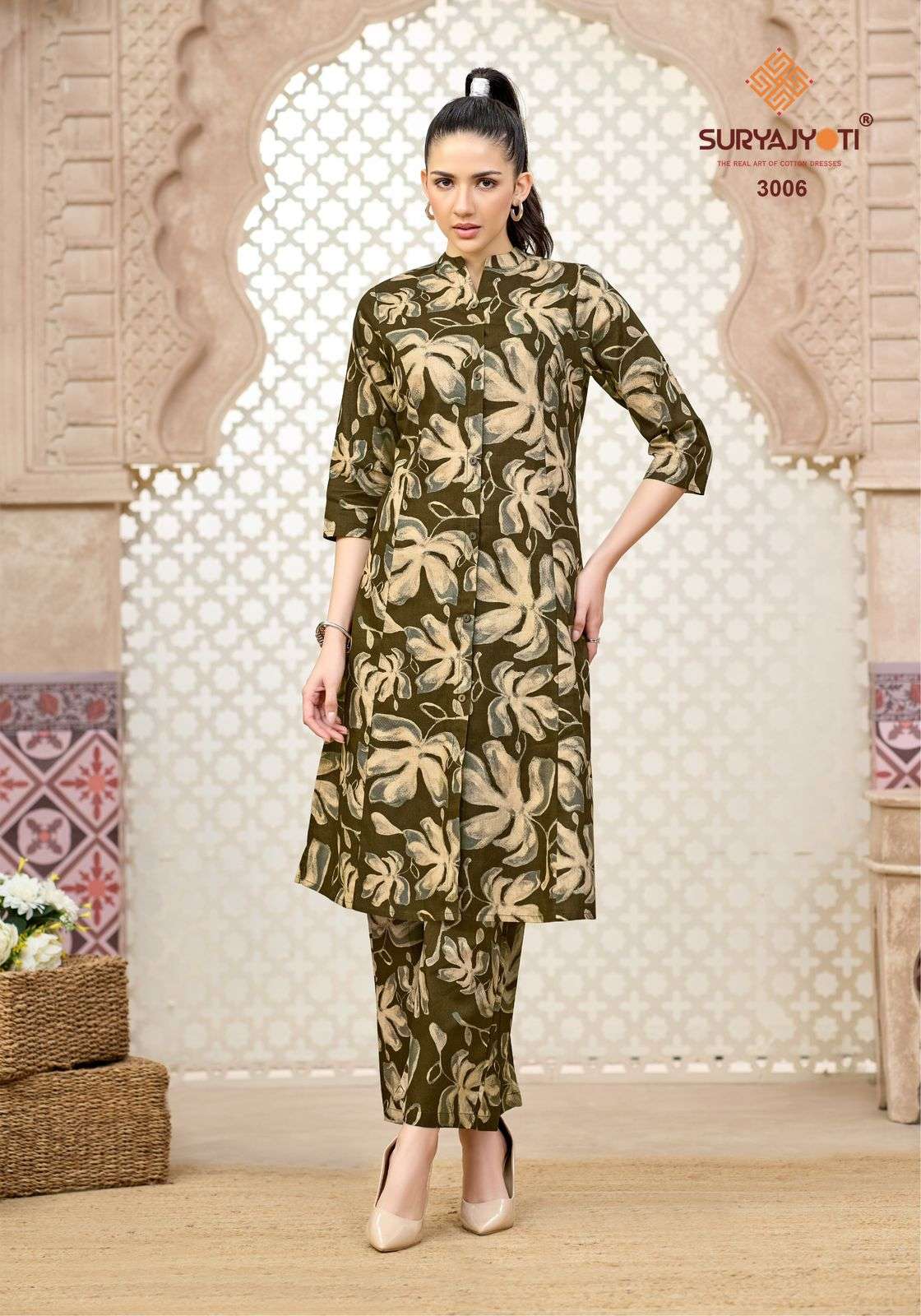 SURYAJYOTI PRAPTI VOL 3 COTTON PRINT LADIES A LINE STYLE KURTI WITH BOTTOM PAIR 