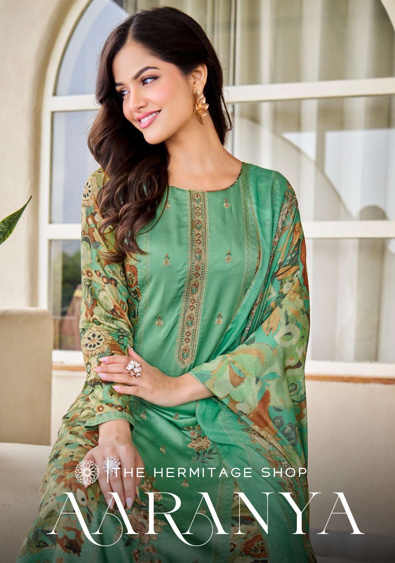 THE HERMITAGE SHOP AARANYA SATIN COTTON DIGITAL PRINT WITH EMBROIDERY WORK SUIT
