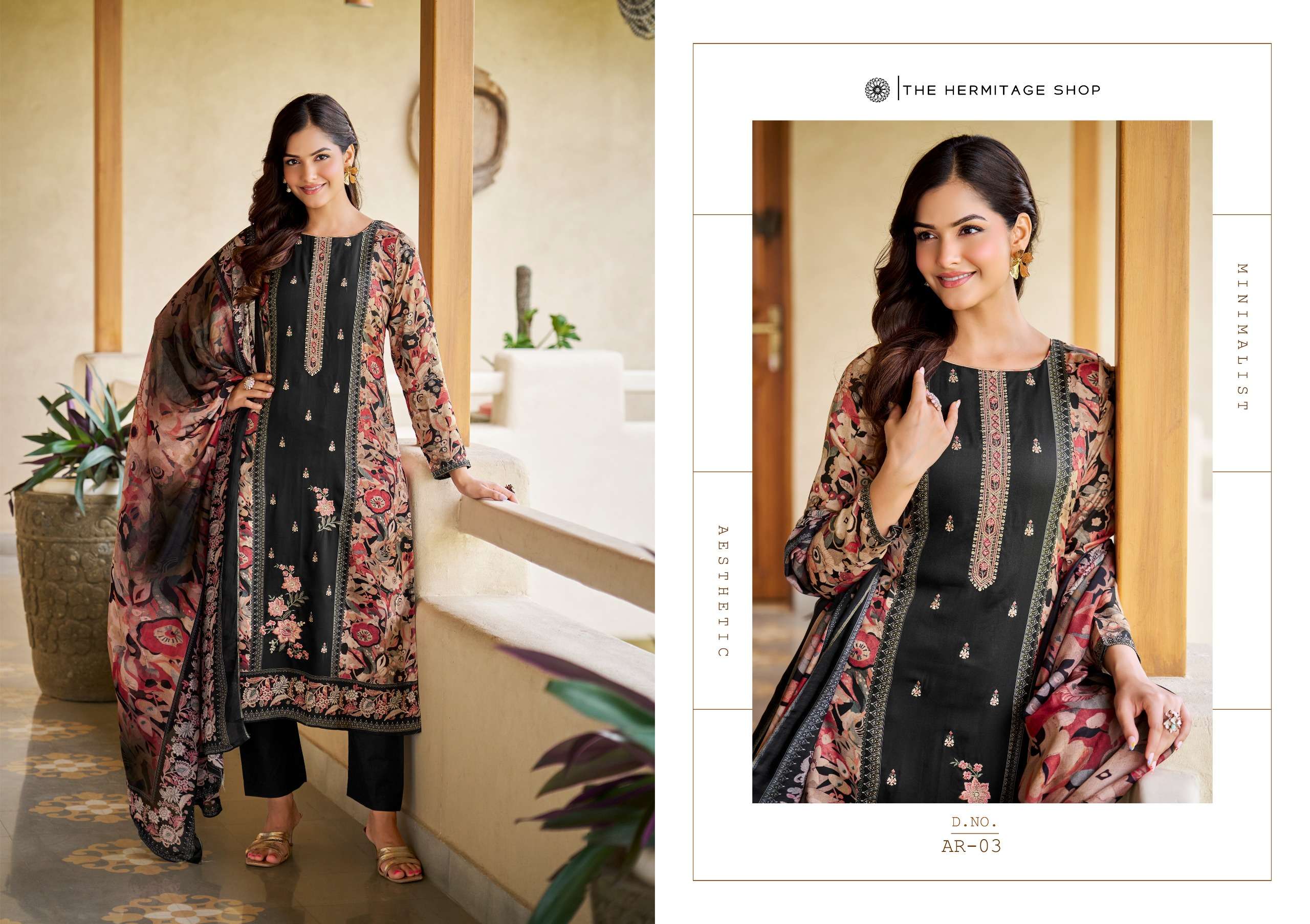 THE HERMITAGE SHOP AARANYA SATIN COTTON DIGITAL PRINT WITH EMBROIDERY WORK SUIT