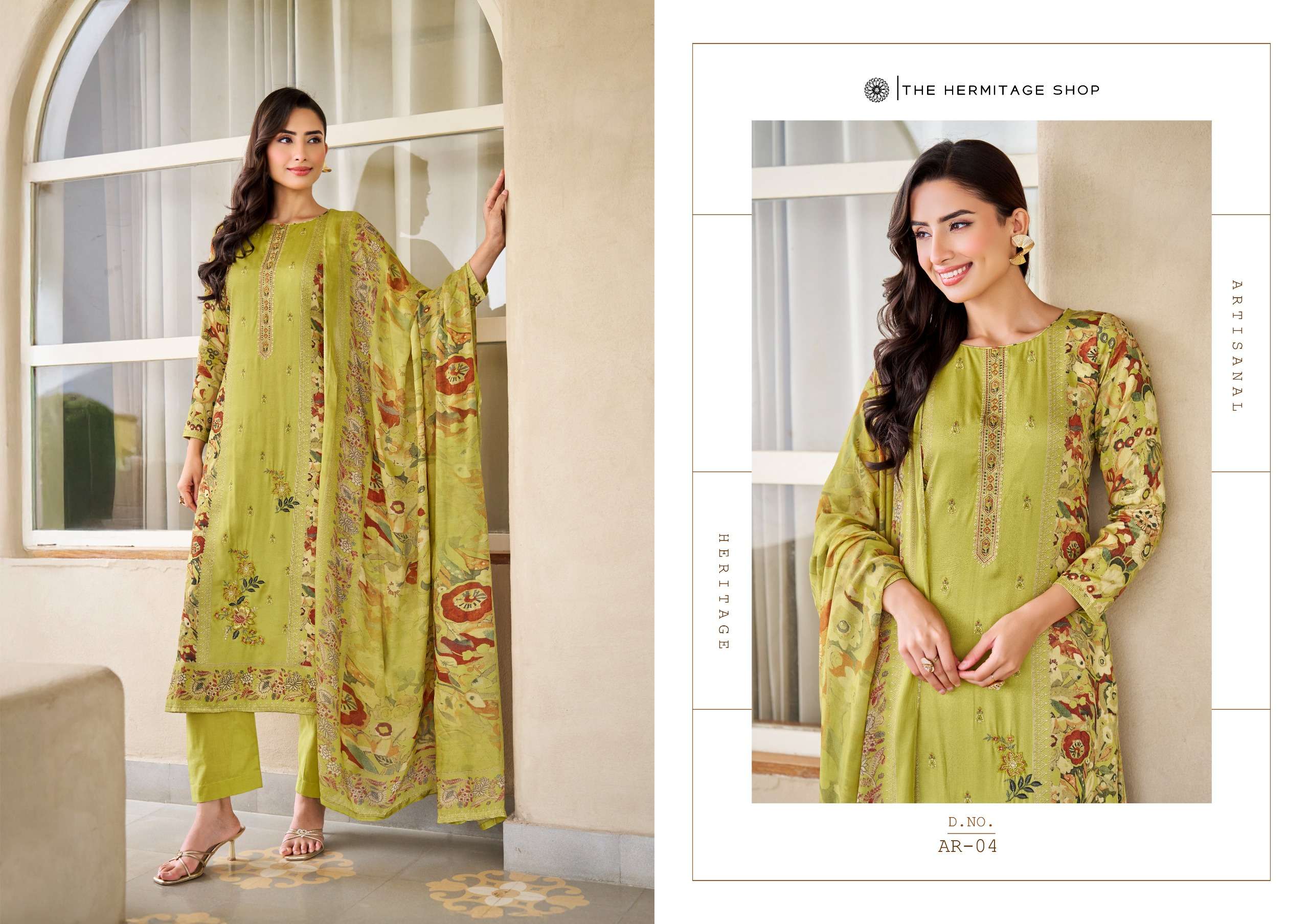 THE HERMITAGE SHOP AARANYA SATIN COTTON DIGITAL PRINT WITH EMBROIDERY WORK SUIT
