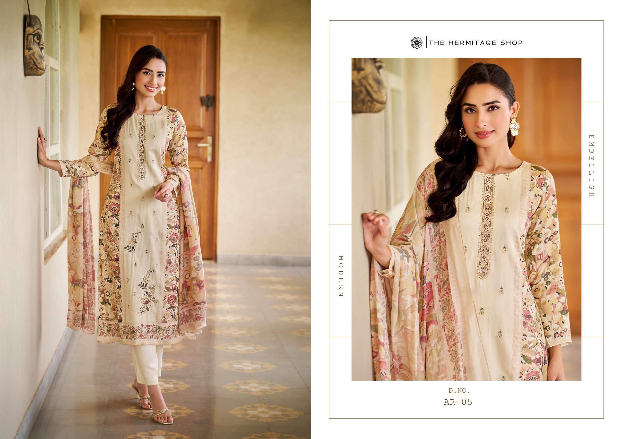 THE HERMITAGE SHOP AARANYA SATIN COTTON DIGITAL PRINT WITH EMBROIDERY WORK SUIT